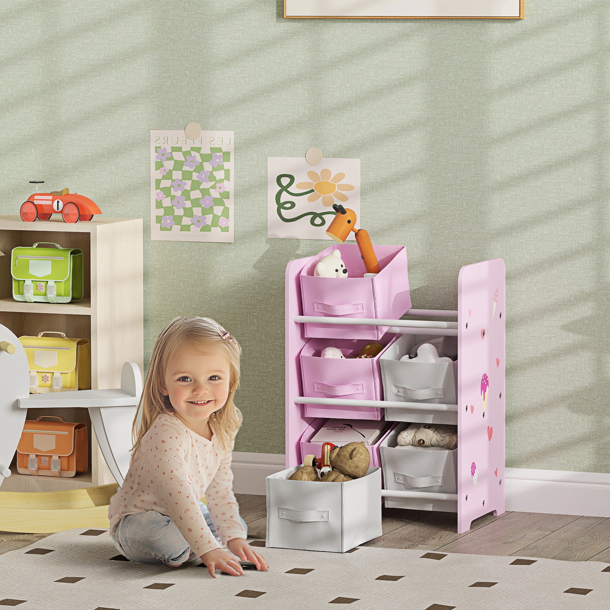Estante para Brinquedos Organizador com 6 Caixas Rosa 43x30x60 cm