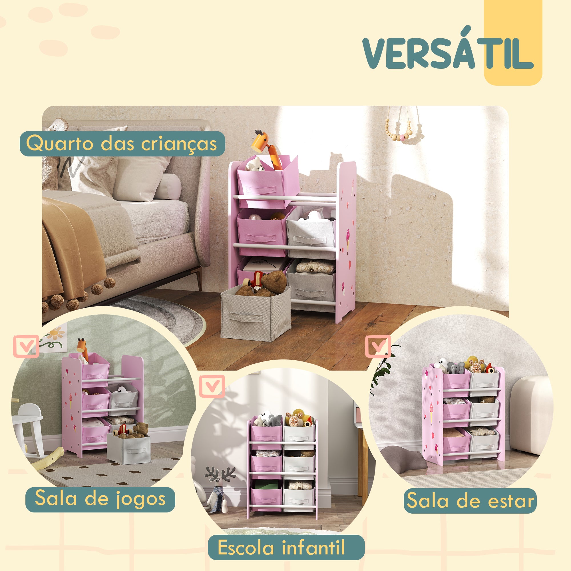 Estante para Brinquedos Organizador com 6 Caixas Rosa 43x30x60 cm