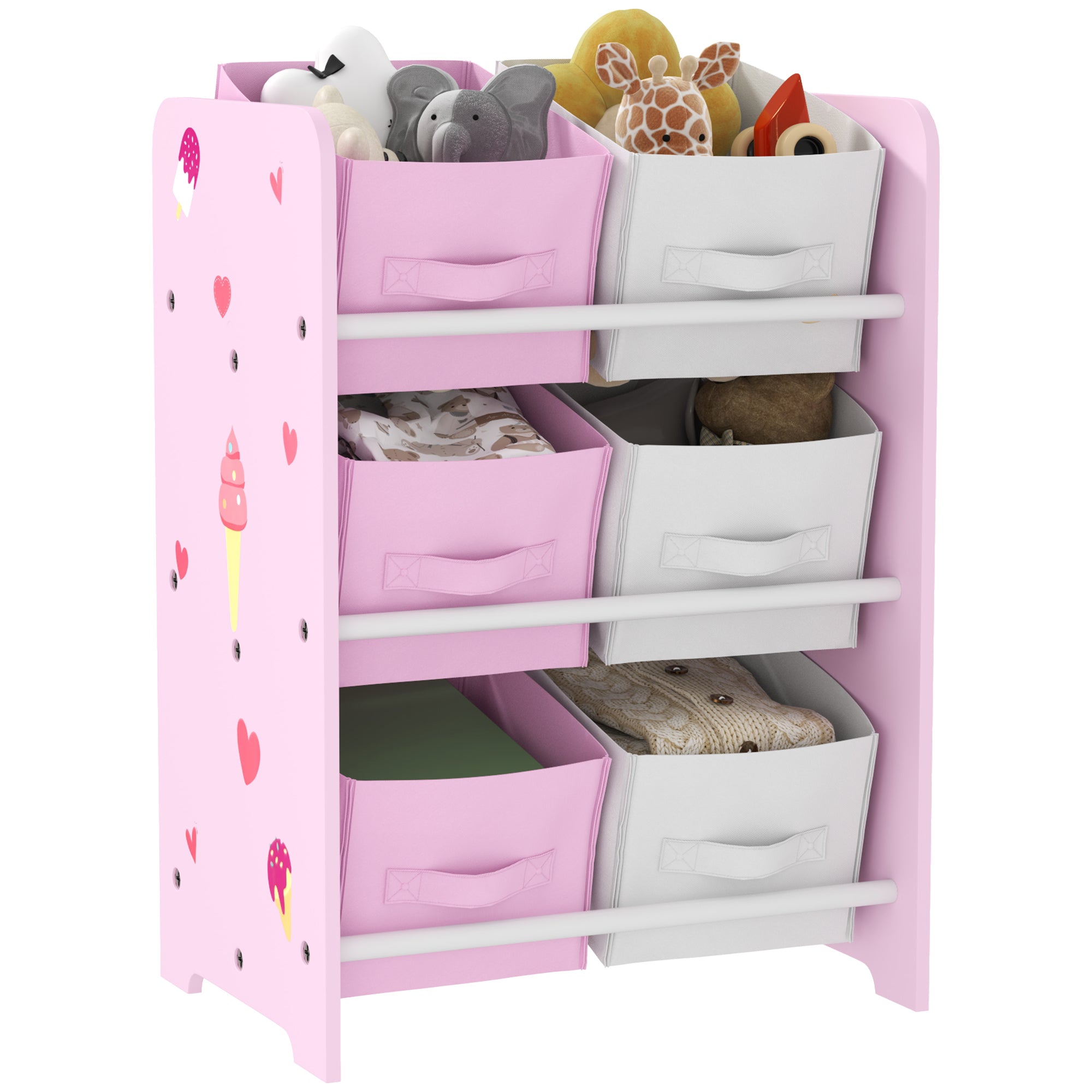 Estante para Brinquedos Organizador com 6 Caixas Rosa 43x30x60 cm