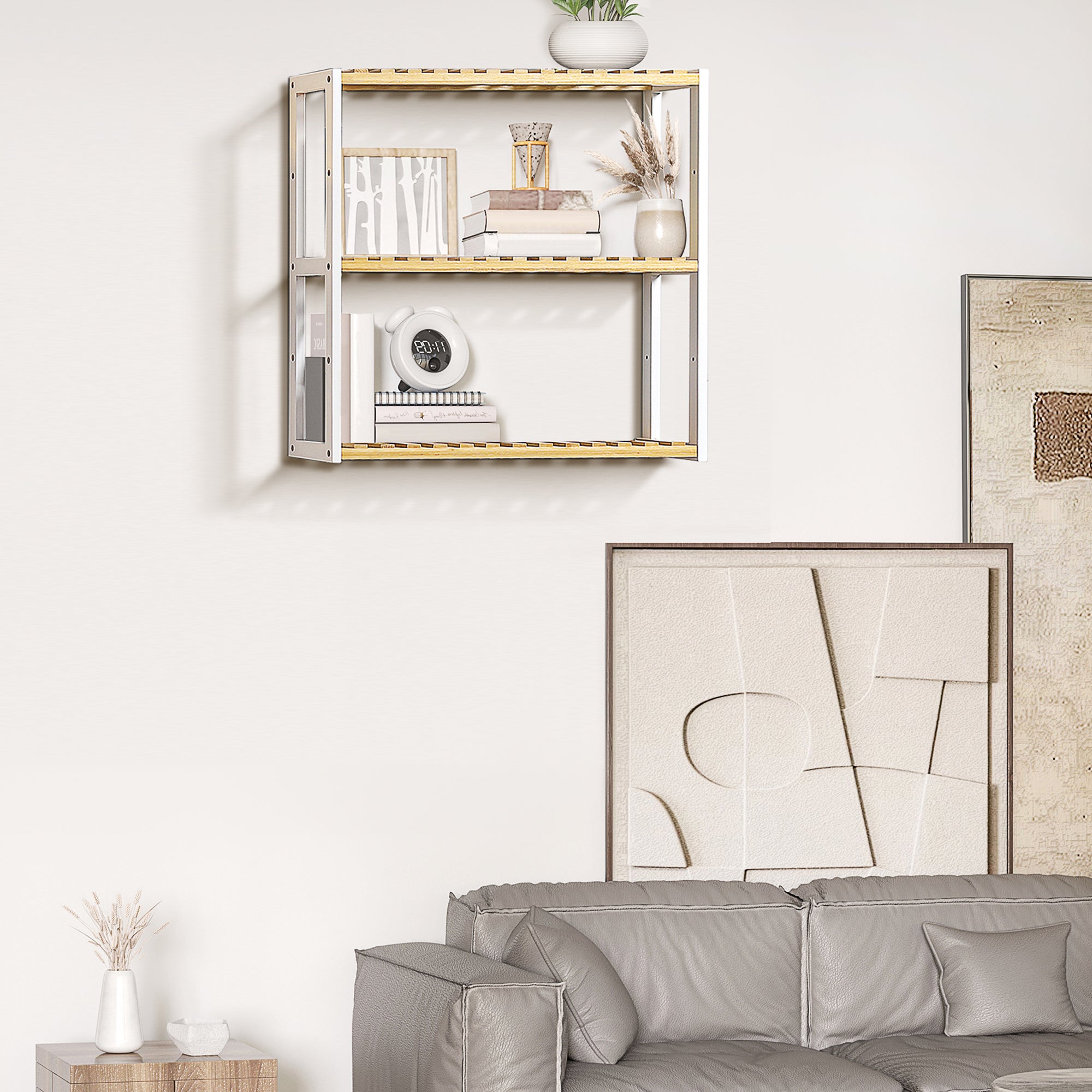 Estante de Parede de Bambu 3 Níveis - Cor de Madeira Natural - 60x15x54 cm