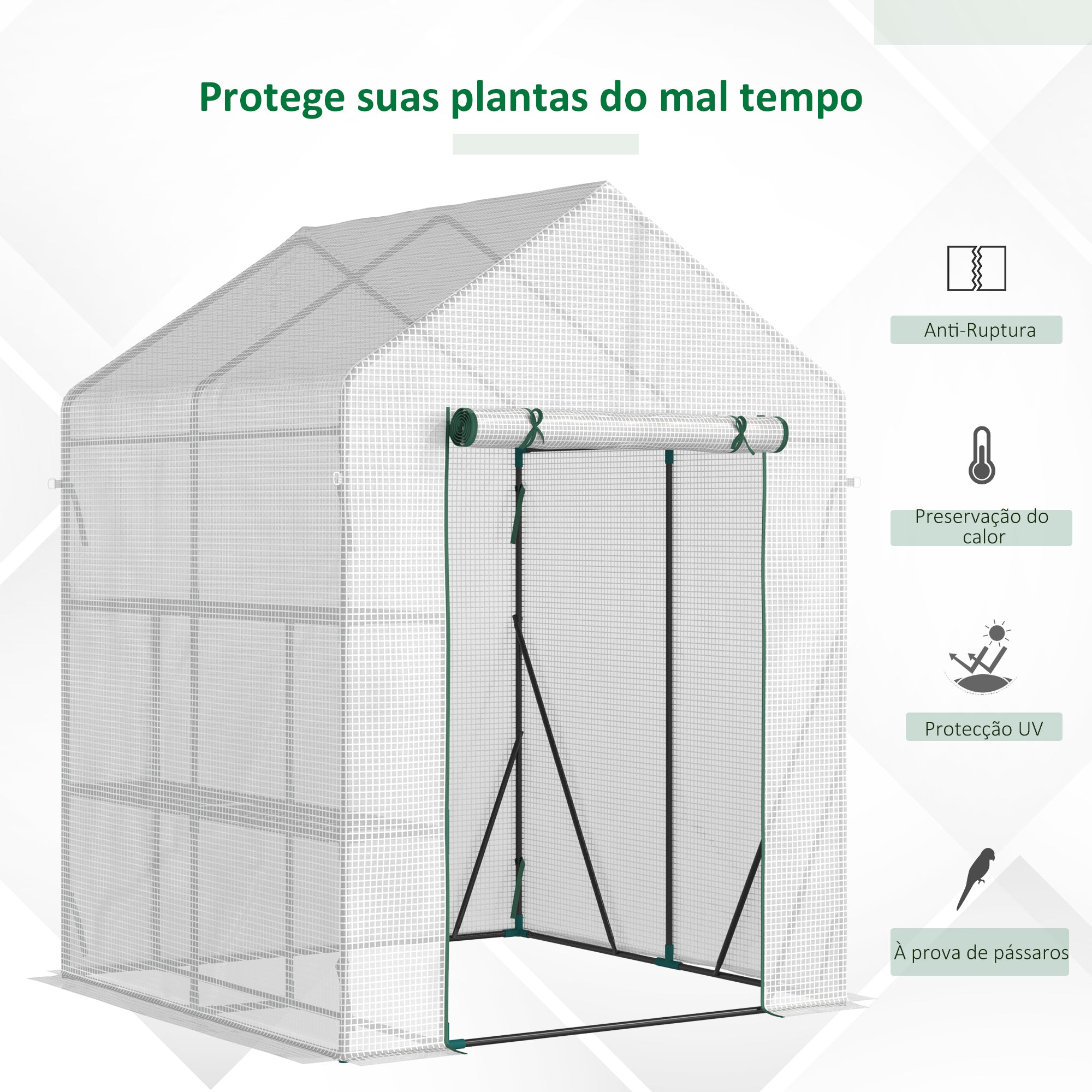 Estufa de Jardim – 143x143x195 cm – Branco – Aço