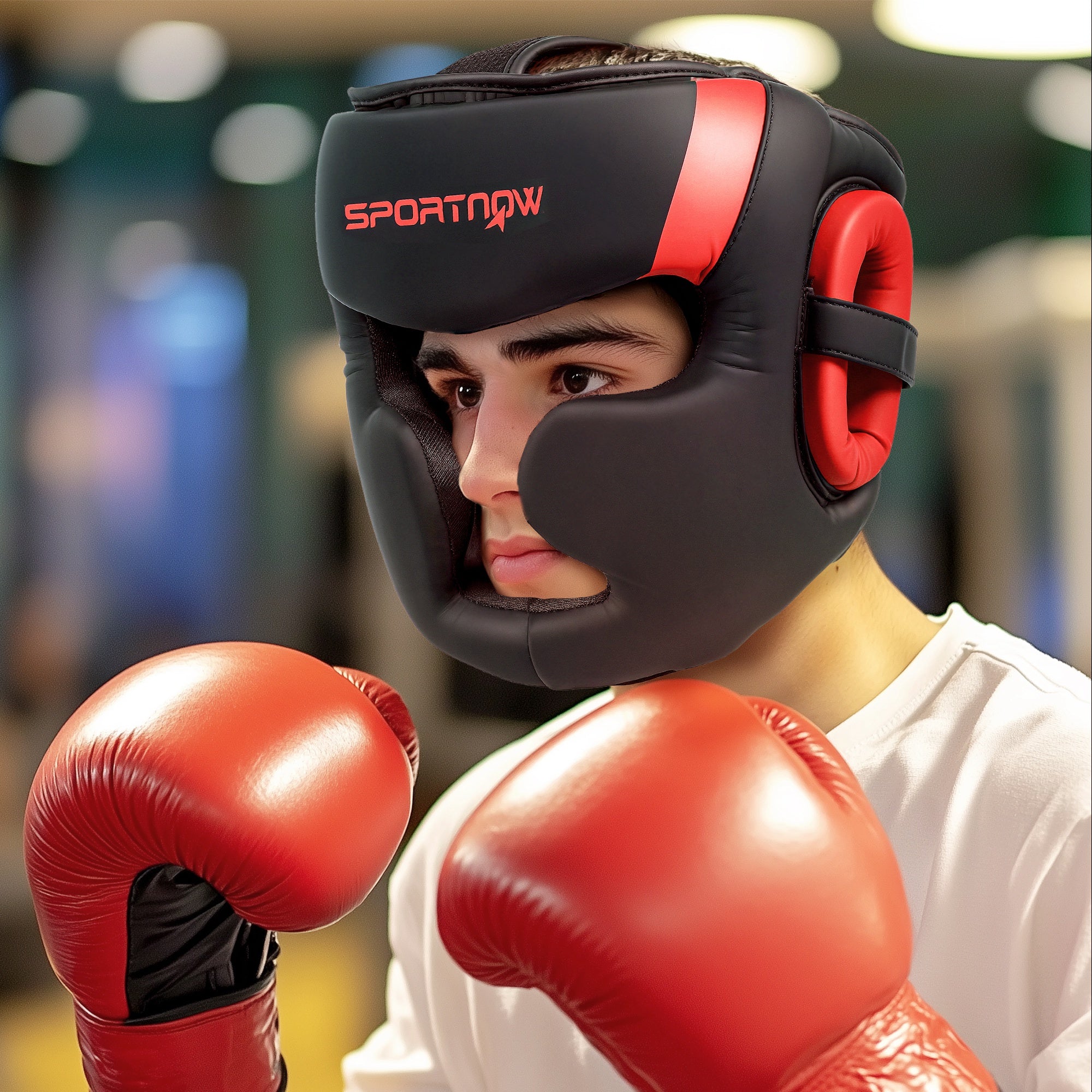 Capacete de Boxe – 24x23x26 cm – Vermelho – PU e EVA