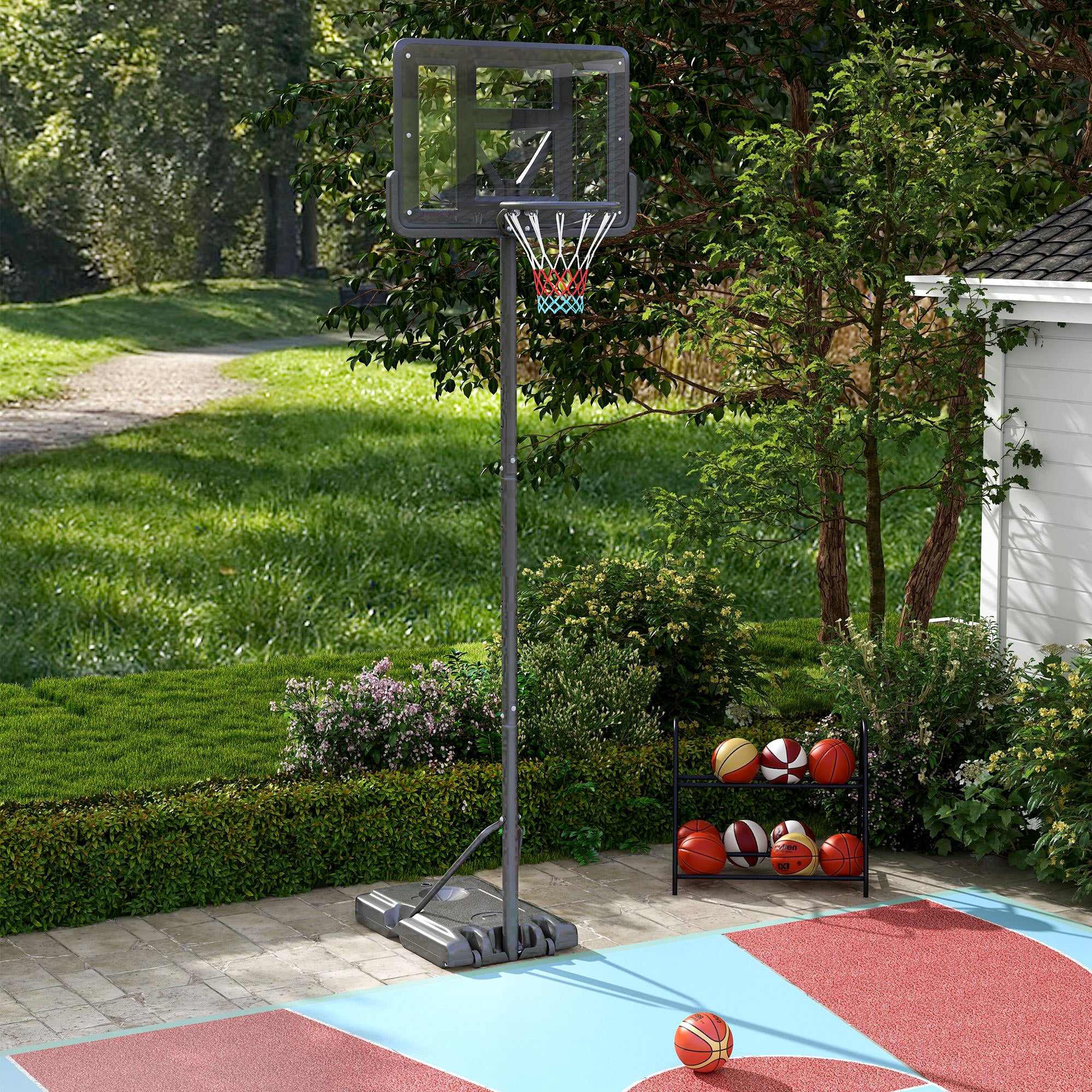 Tabela de Basquetebol de Exterior com Altura Ajustável 230-305 cm - Preto