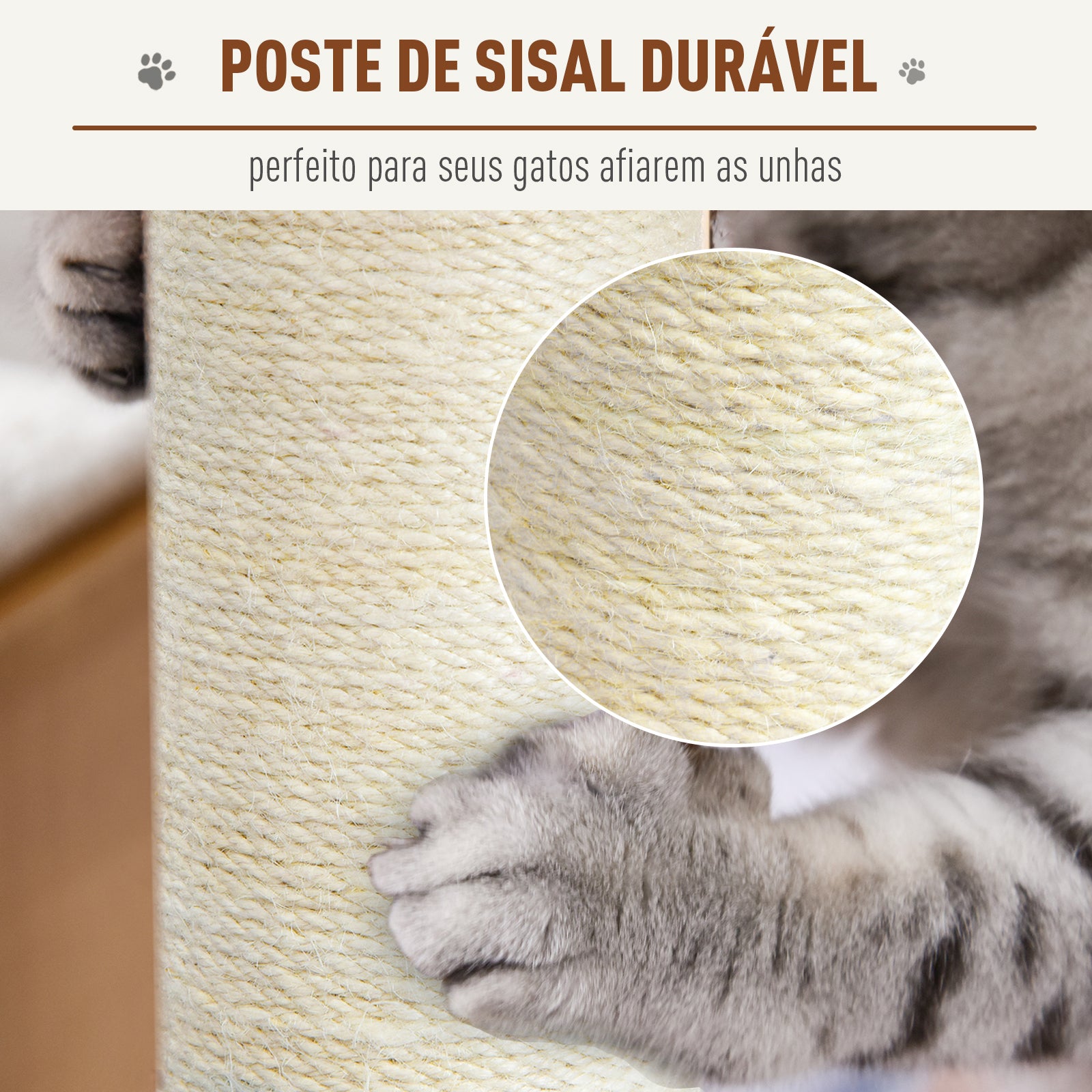 Arranhador para Gatos com Plataforma e Escada - 55x30x100cm (Bege)