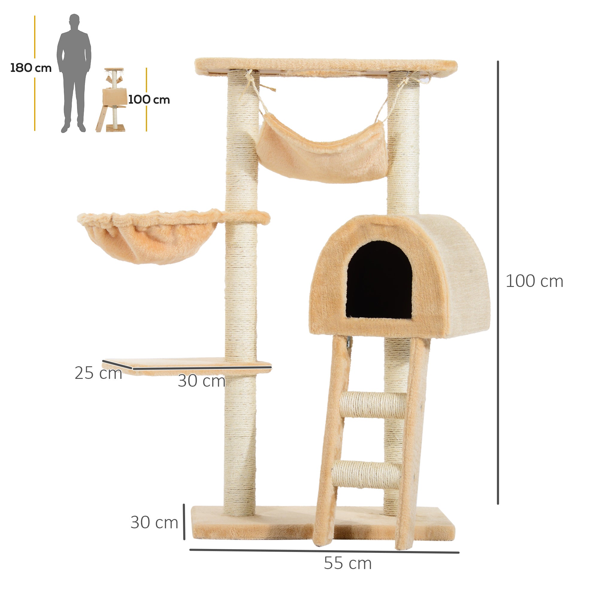 Arranhador para Gatos com Plataforma e Escada - 55x30x100cm (Bege)