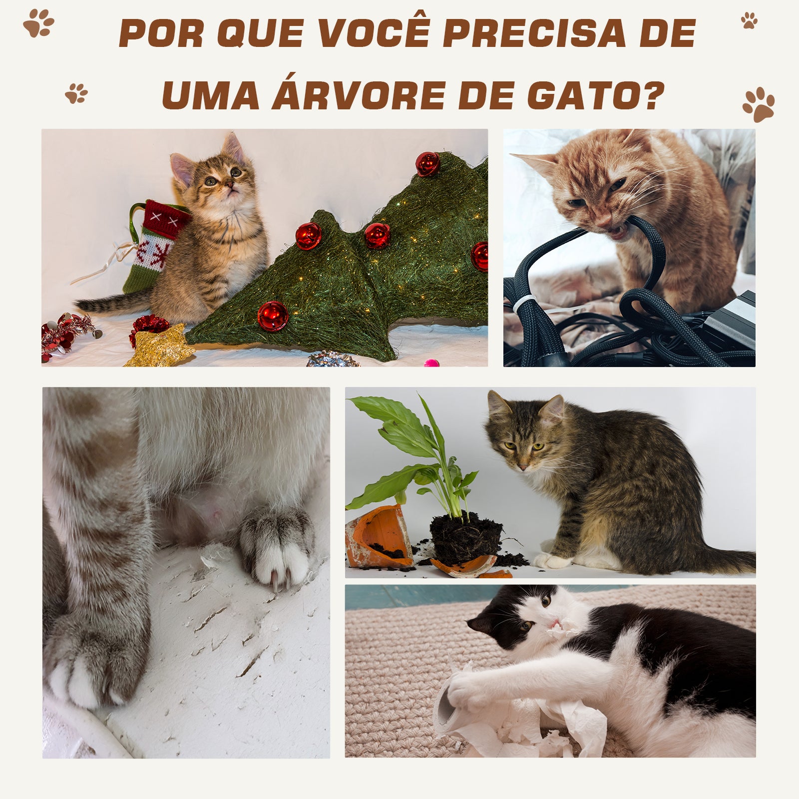 Arranhador para Gatos com Plataforma e Escada - 55x30x100cm (Bege)