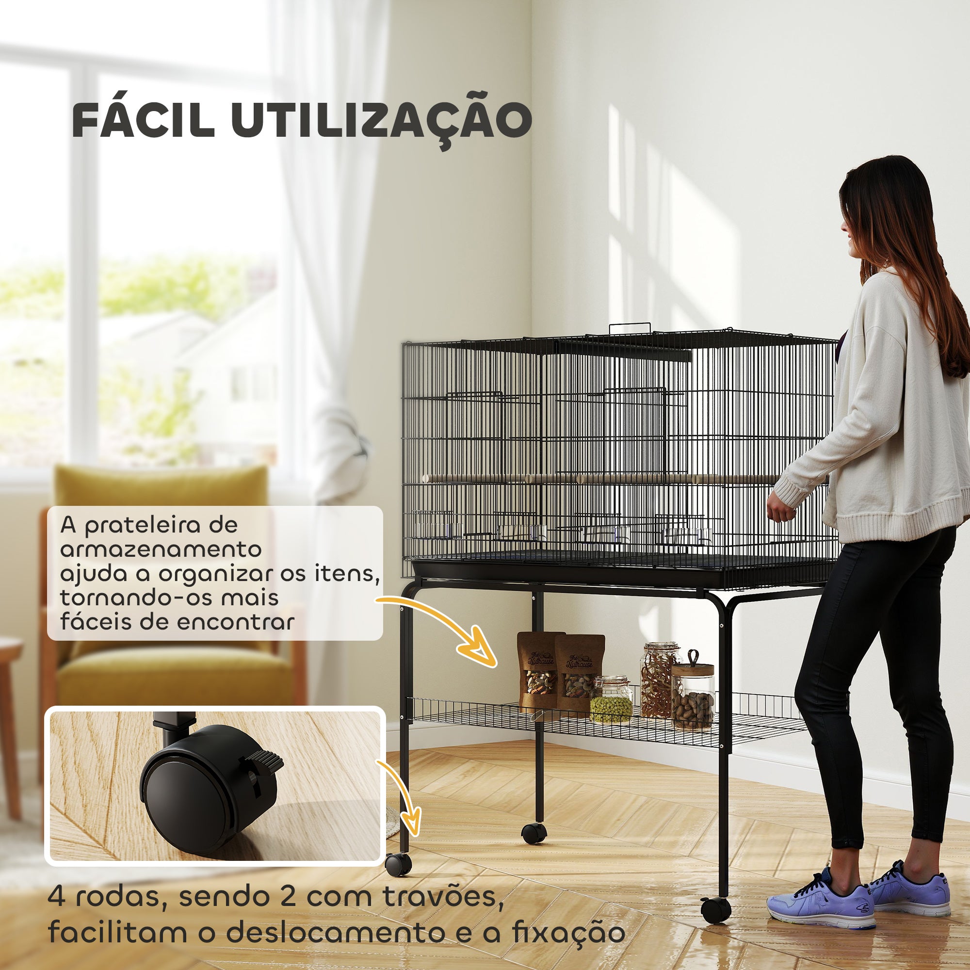 Gaiola para Pássaros com Divisória 94x57x128 cm - Cor Preto