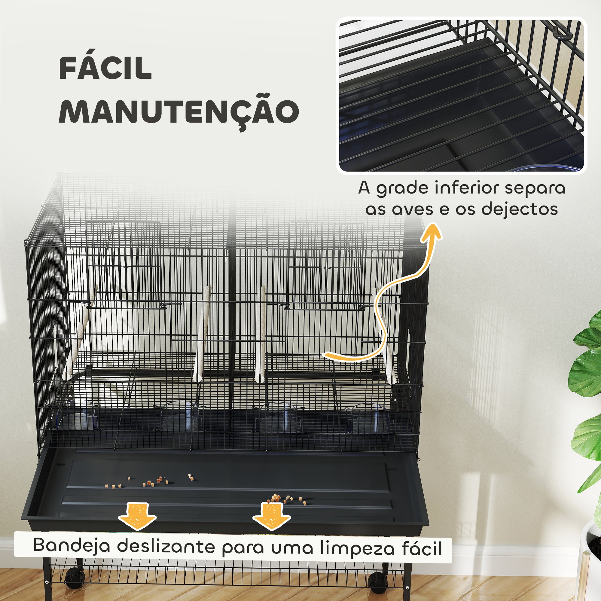 Gaiola para Pássaros com Divisória 94x57x128 cm - Cor Preto