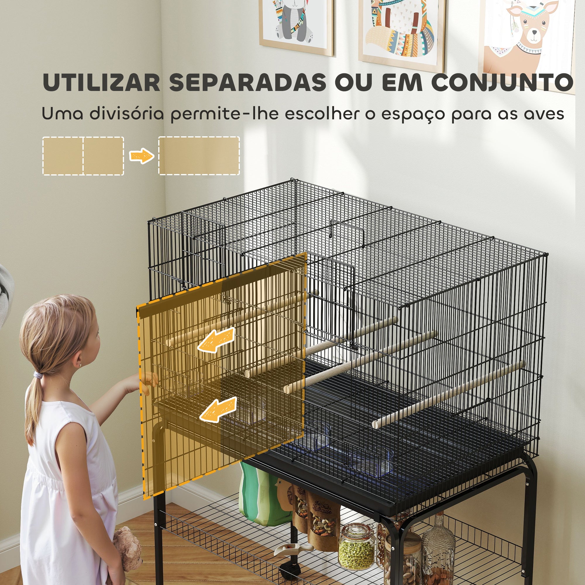 Gaiola para Pássaros com Divisória 94x57x128 cm - Cor Preto