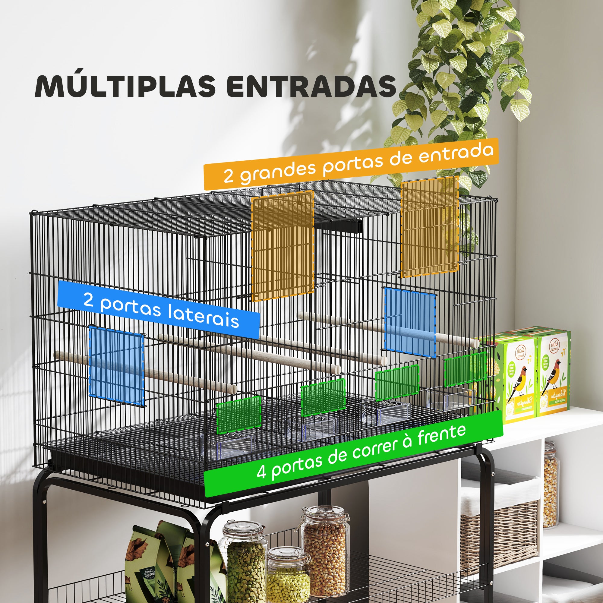 Gaiola para Pássaros com Divisória 94x57x128 cm - Cor Preto