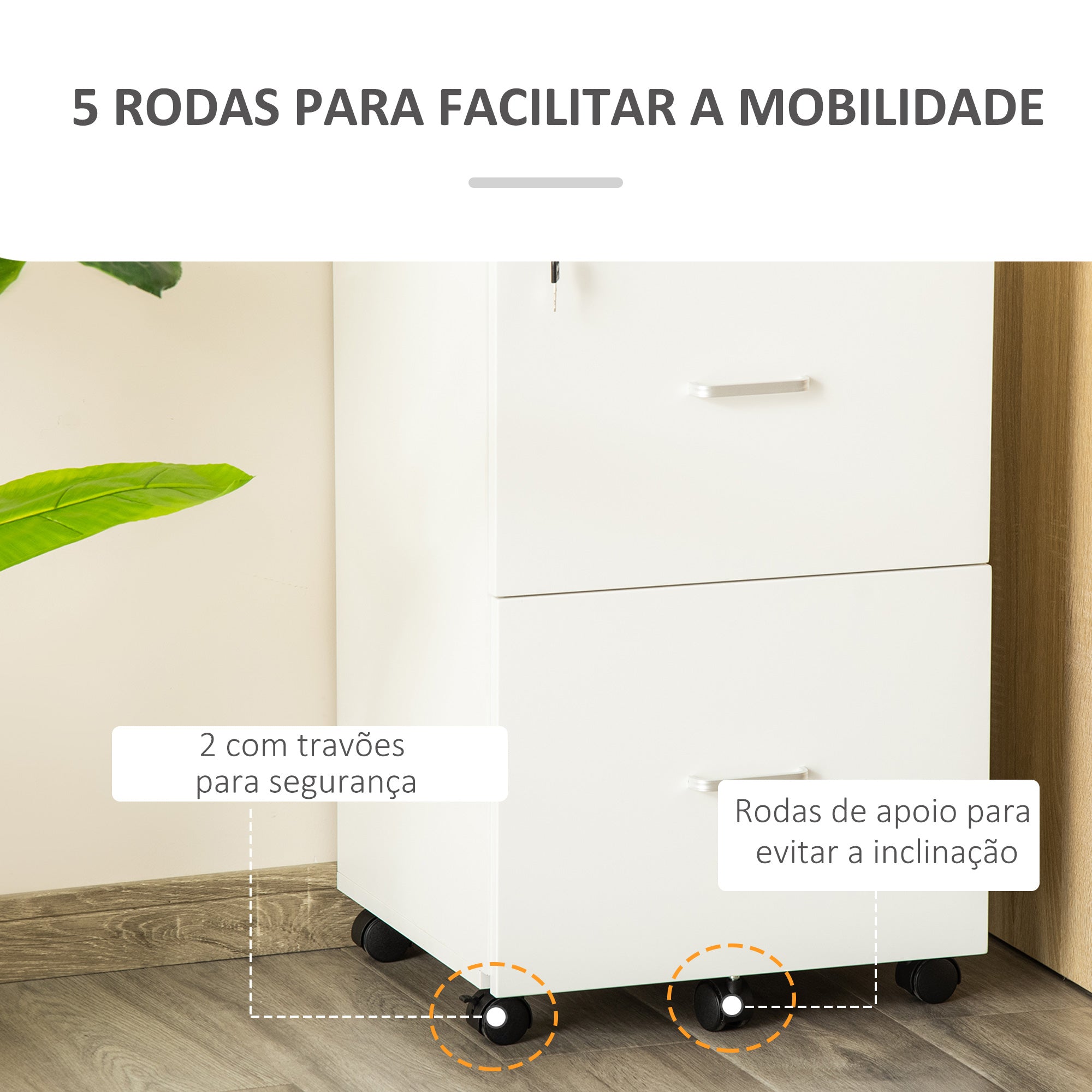 Bloco de Gavetas de Escritório Móvel Auxiliar Branco 43x45x72cm