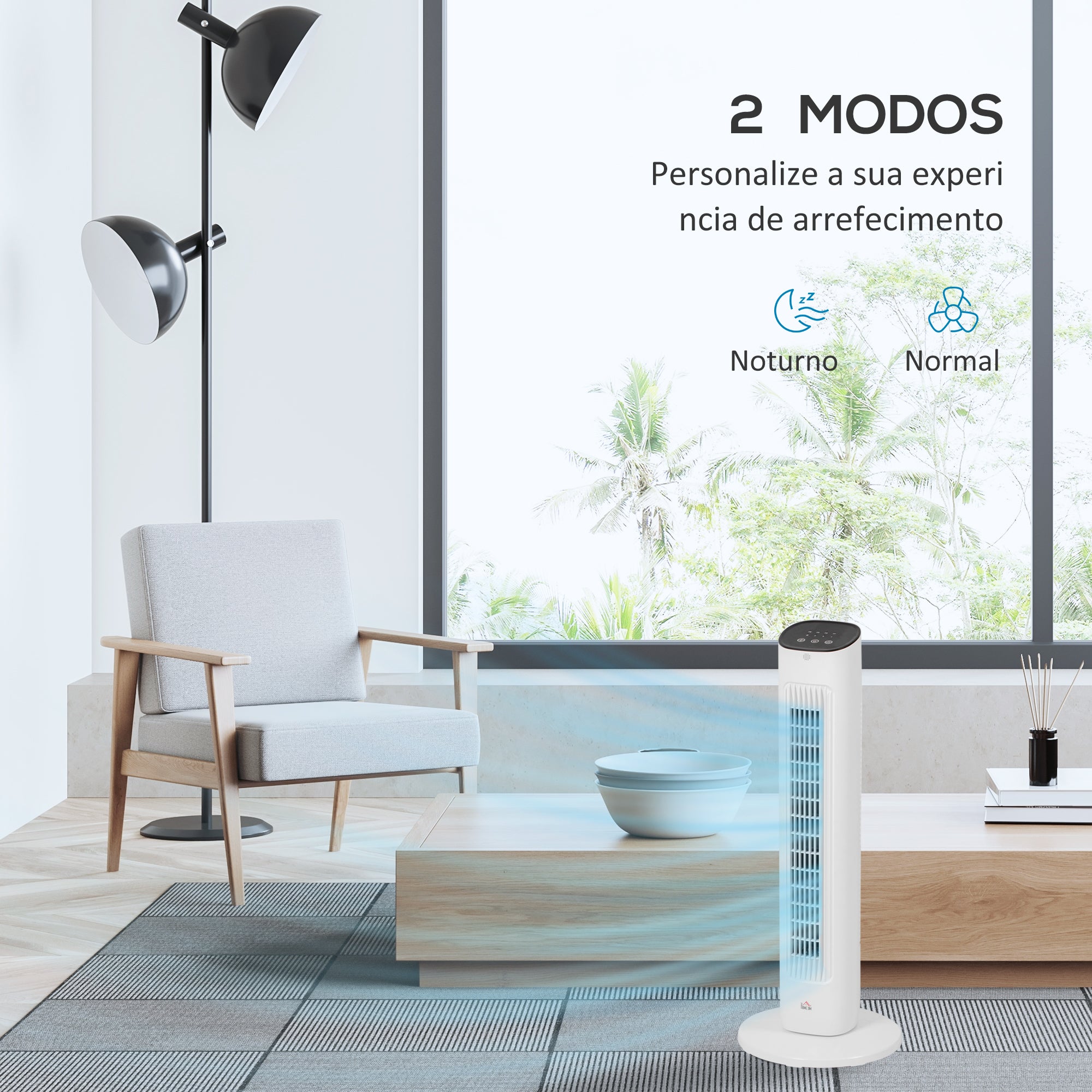 Ventoinha de Coluna Branca Ø30x78 cm - Refresque o seu Espaço com Estilo