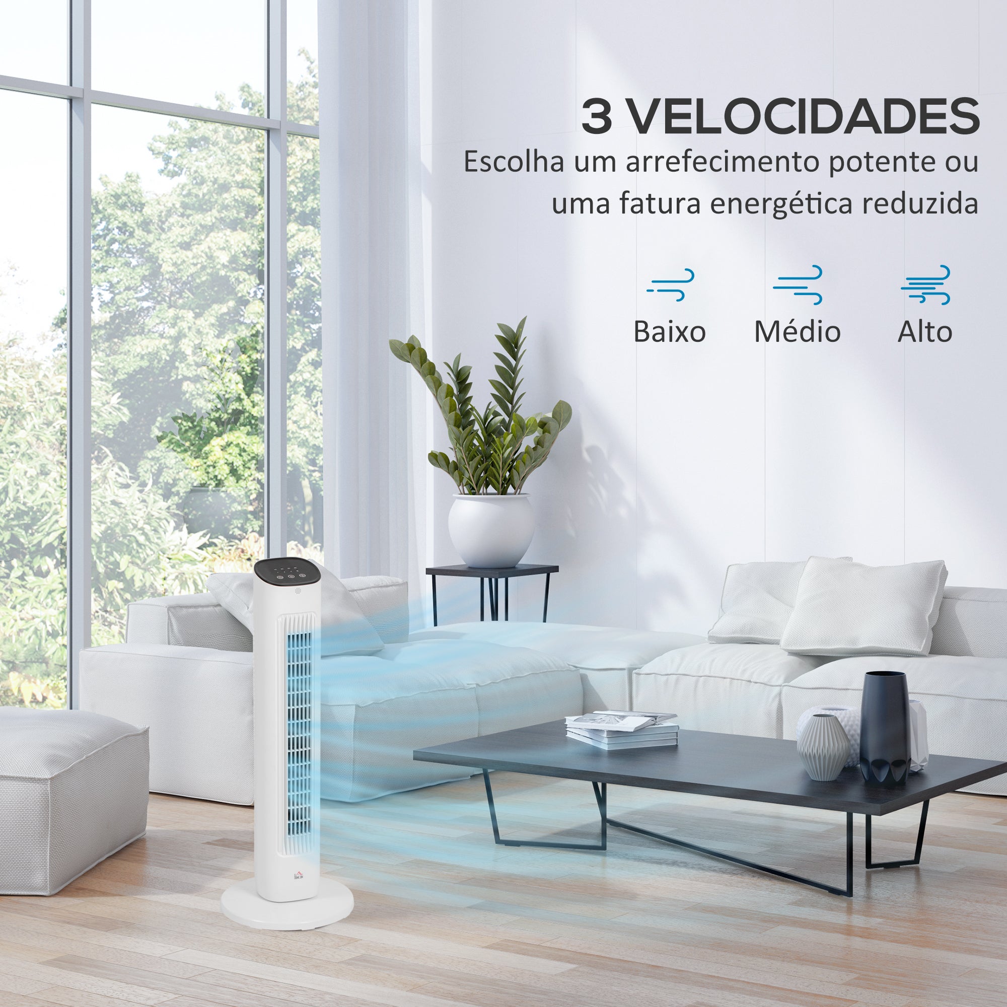 Ventoinha de Coluna Branca Ø30x78 cm - Refresque o seu Espaço com Estilo