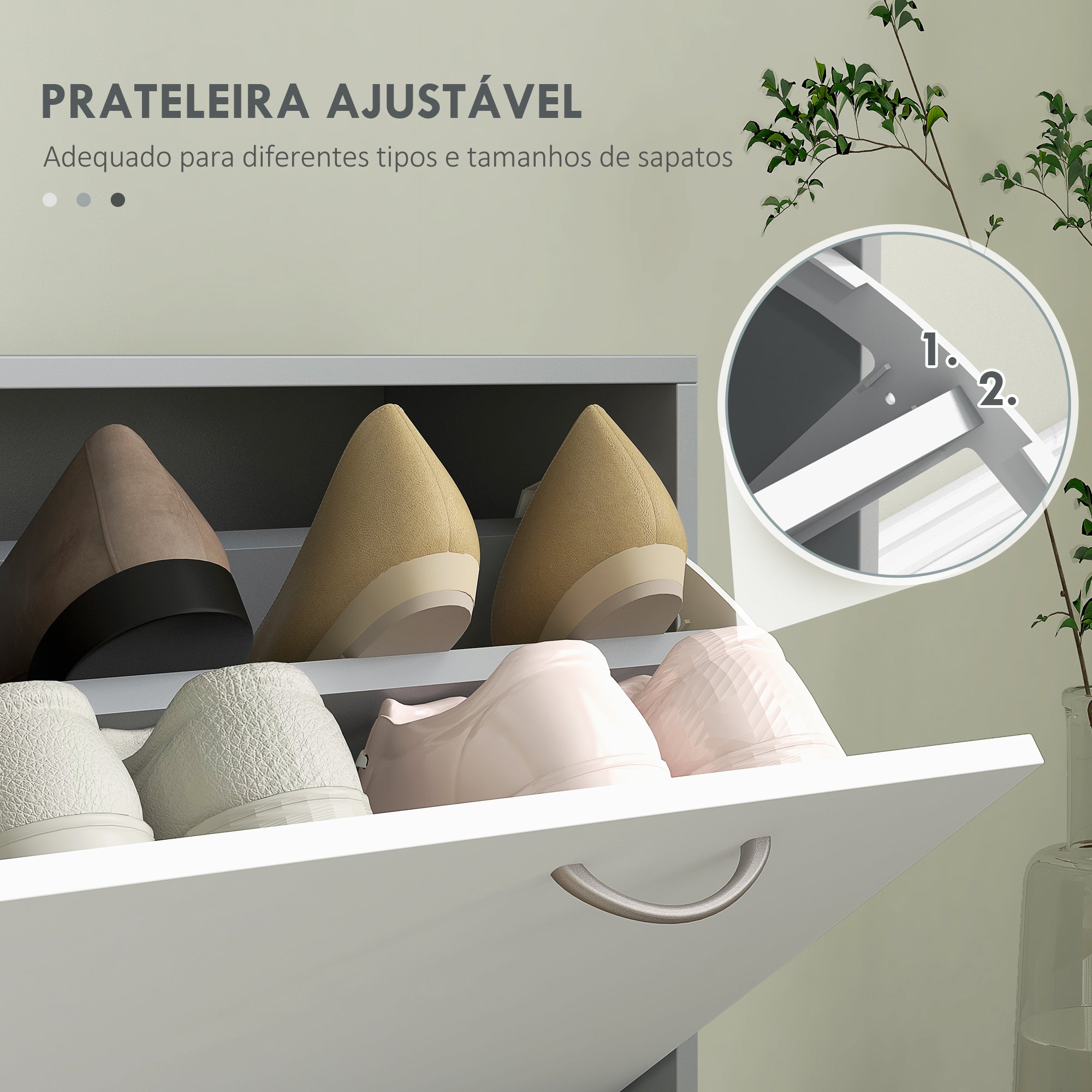 Móvel Cabide de Entrada 3 em 1 Branco e Cinza 90x10x102 cm