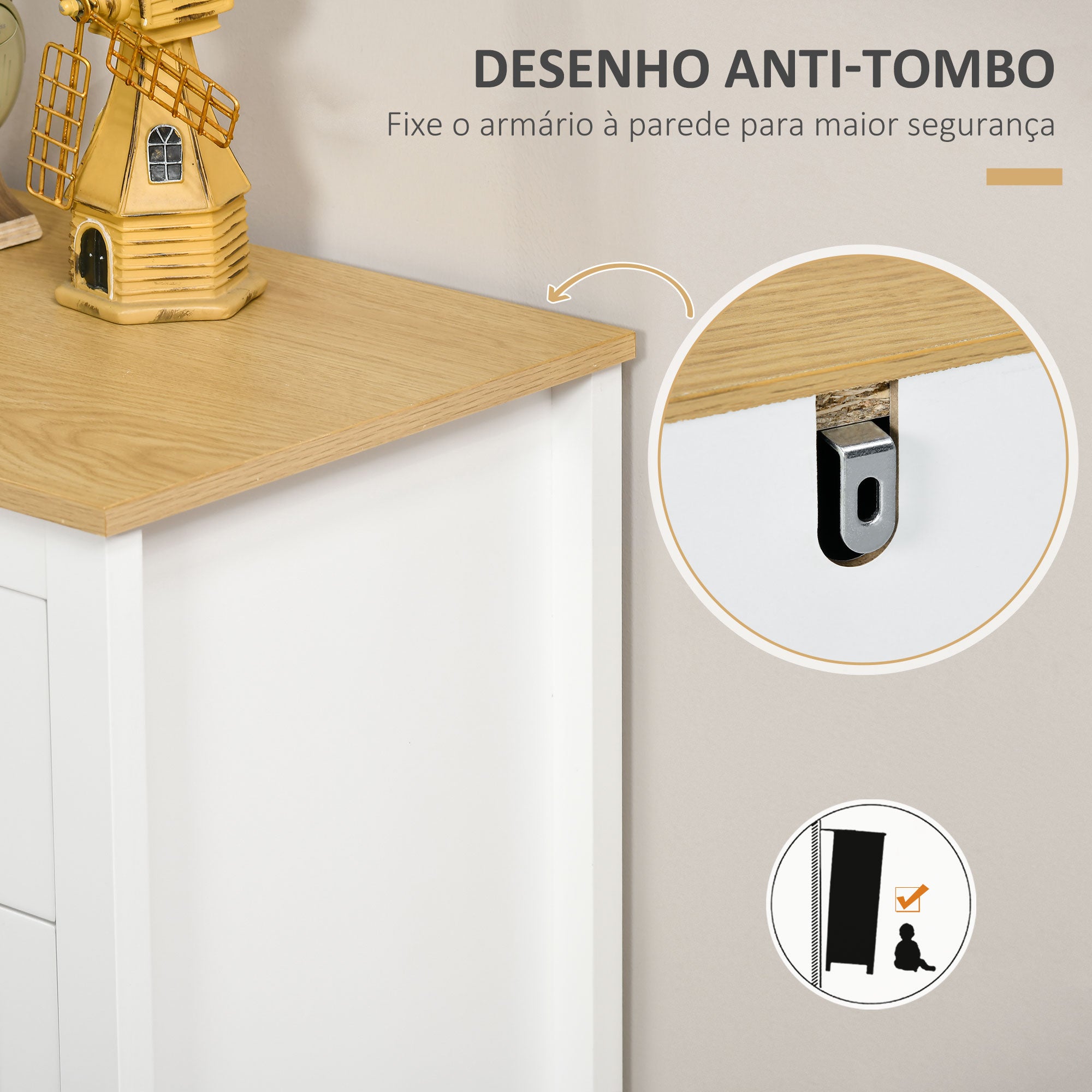Aparador Moderno com Portas de Vidro e 3 Gavetas 120x40x70 cm Branco e Madeira