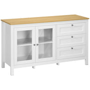 Aparador Moderno com Portas de Vidro e 3 Gavetas 120x40x70 cm Branco e Madeira