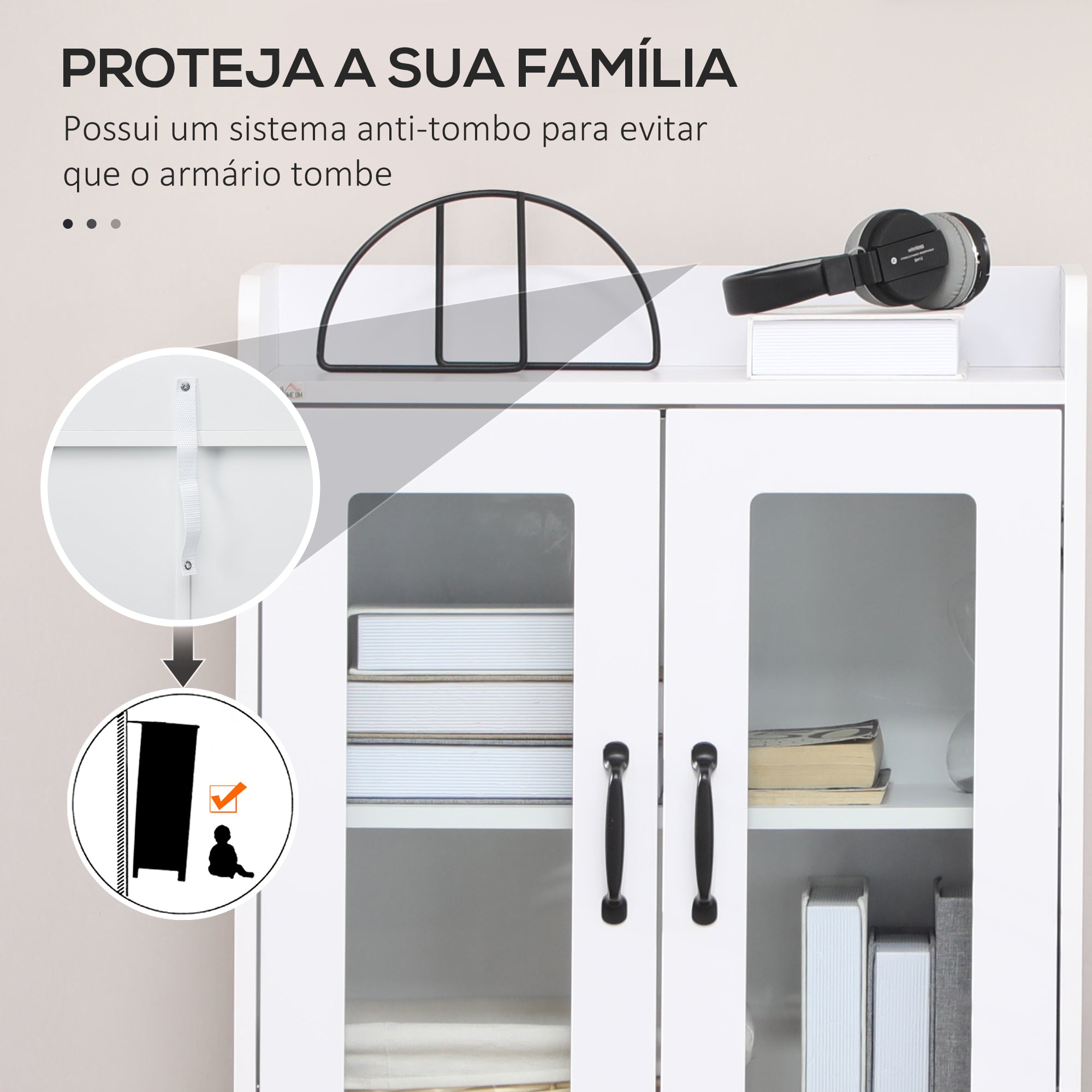 Vitrine Elegante Branca 60x30x116 cm com Portas de Vidro