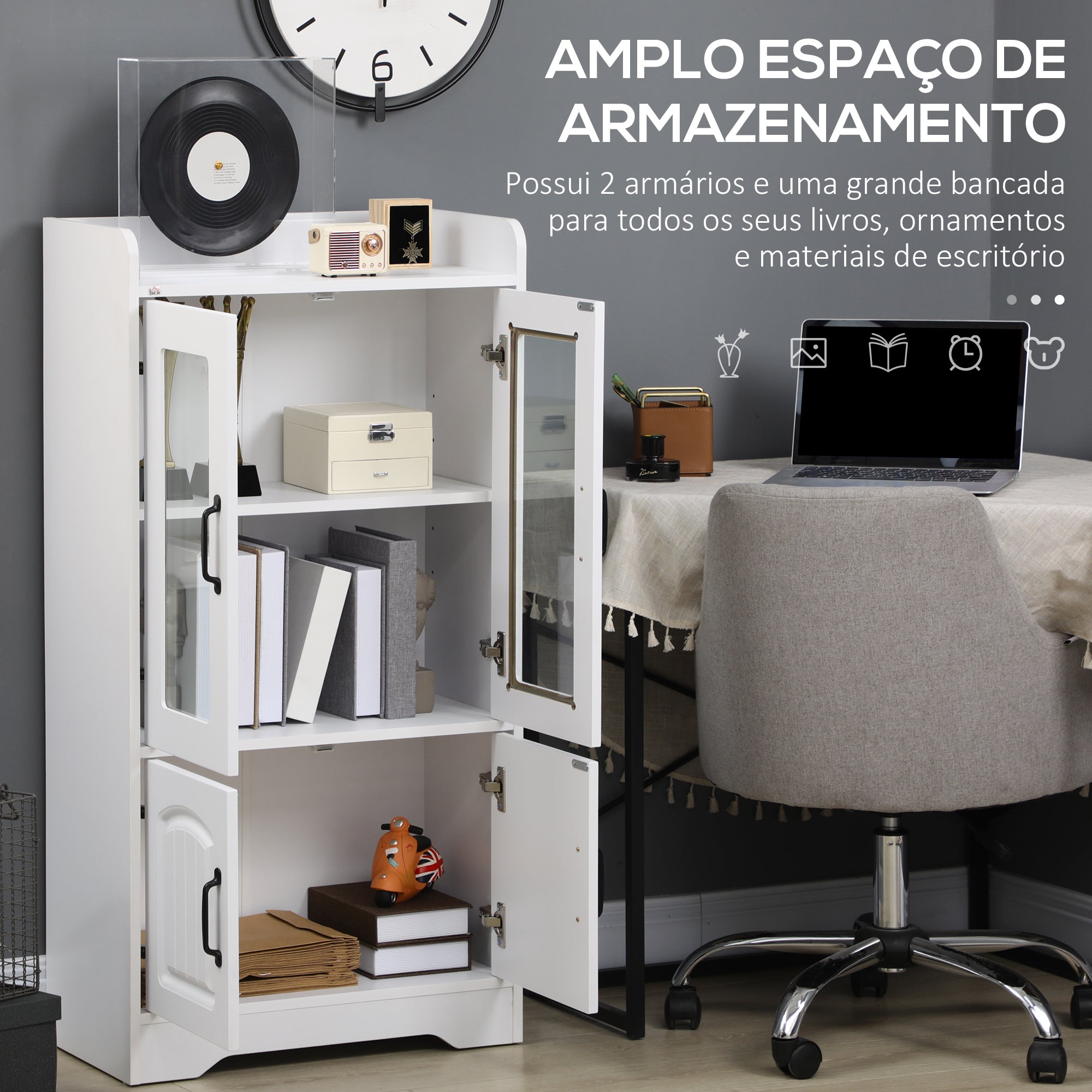 Vitrine Elegante Branca 60x30x116 cm com Portas de Vidro