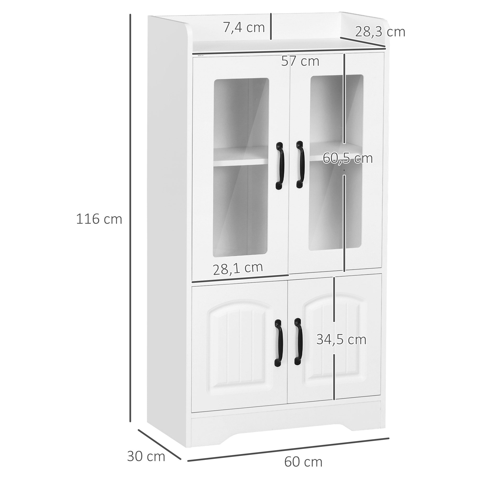 Vitrine Elegante Branca 60x30x116 cm com Portas de Vidro