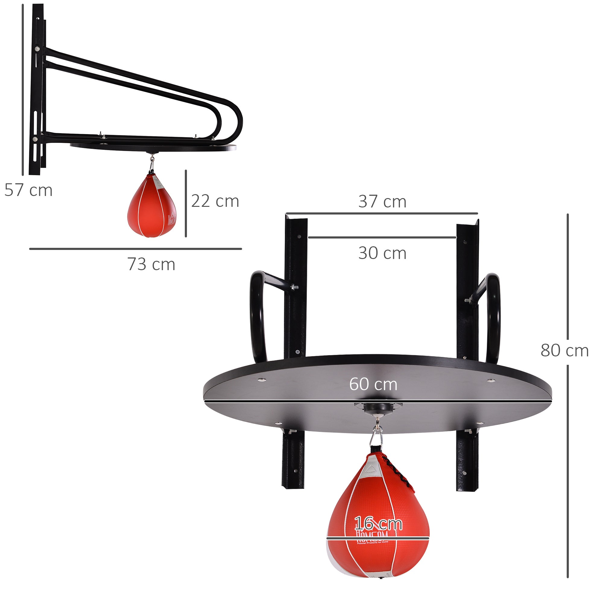 Pera de Boxe com Suporte de Parede – 60x73x80 cm – Preto e Vermelho – Aço, MDF, Couro Sintético