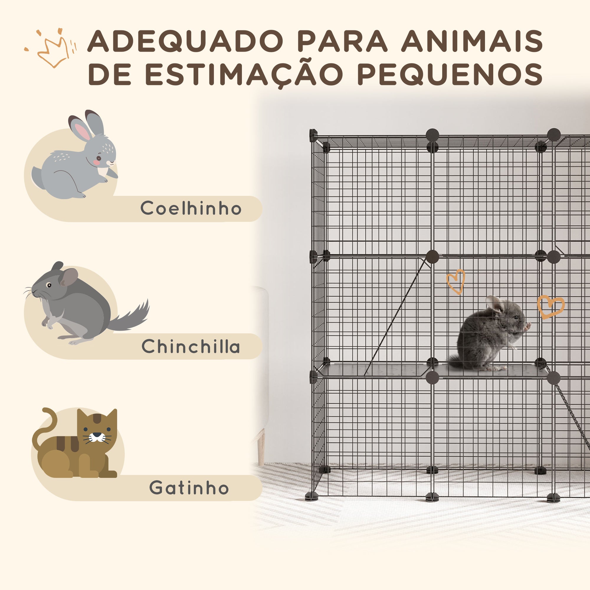 Recinto para Animais Pequenos 105x45x105 cm - Cor Preto