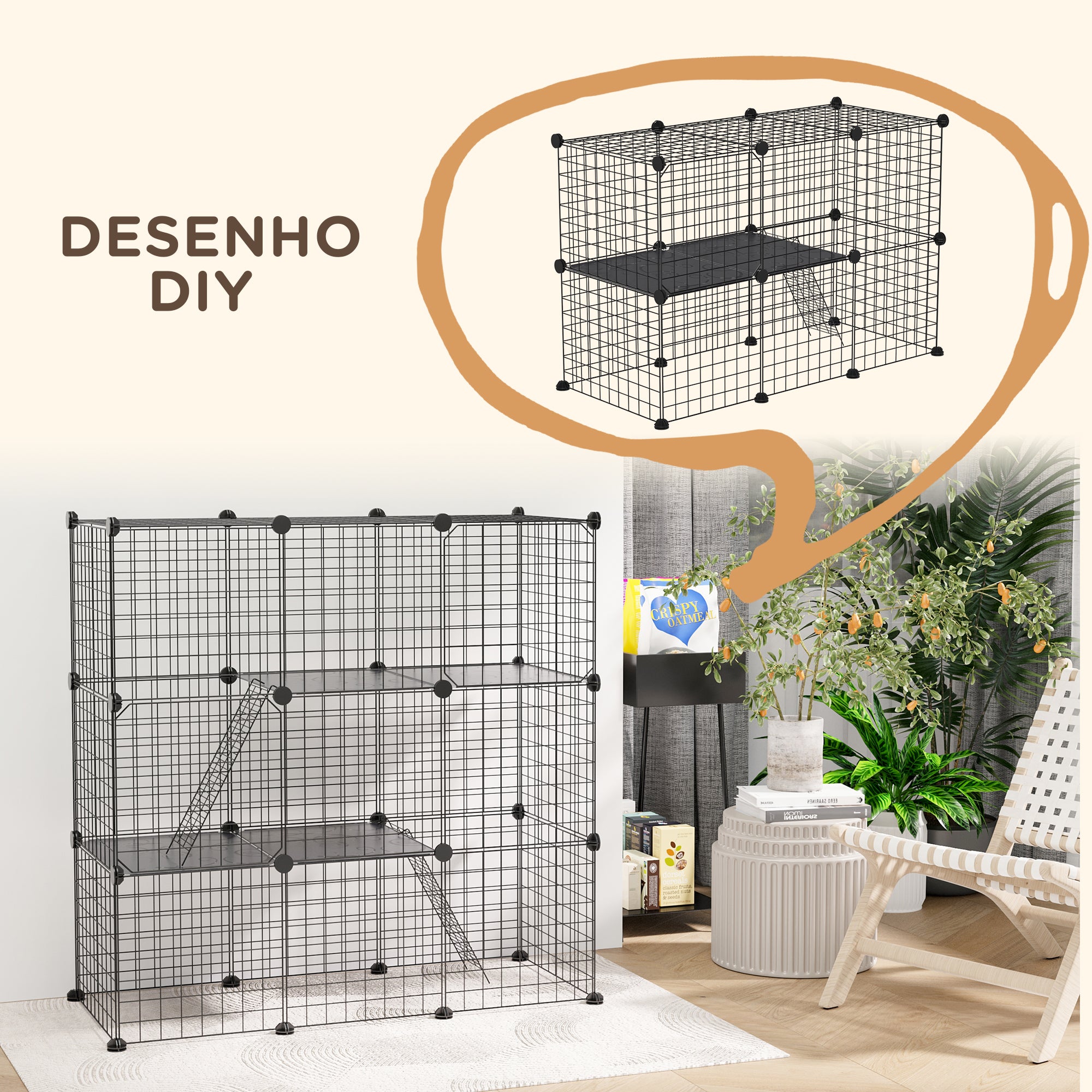Recinto para Animais Pequenos 105x45x105 cm - Cor Preto