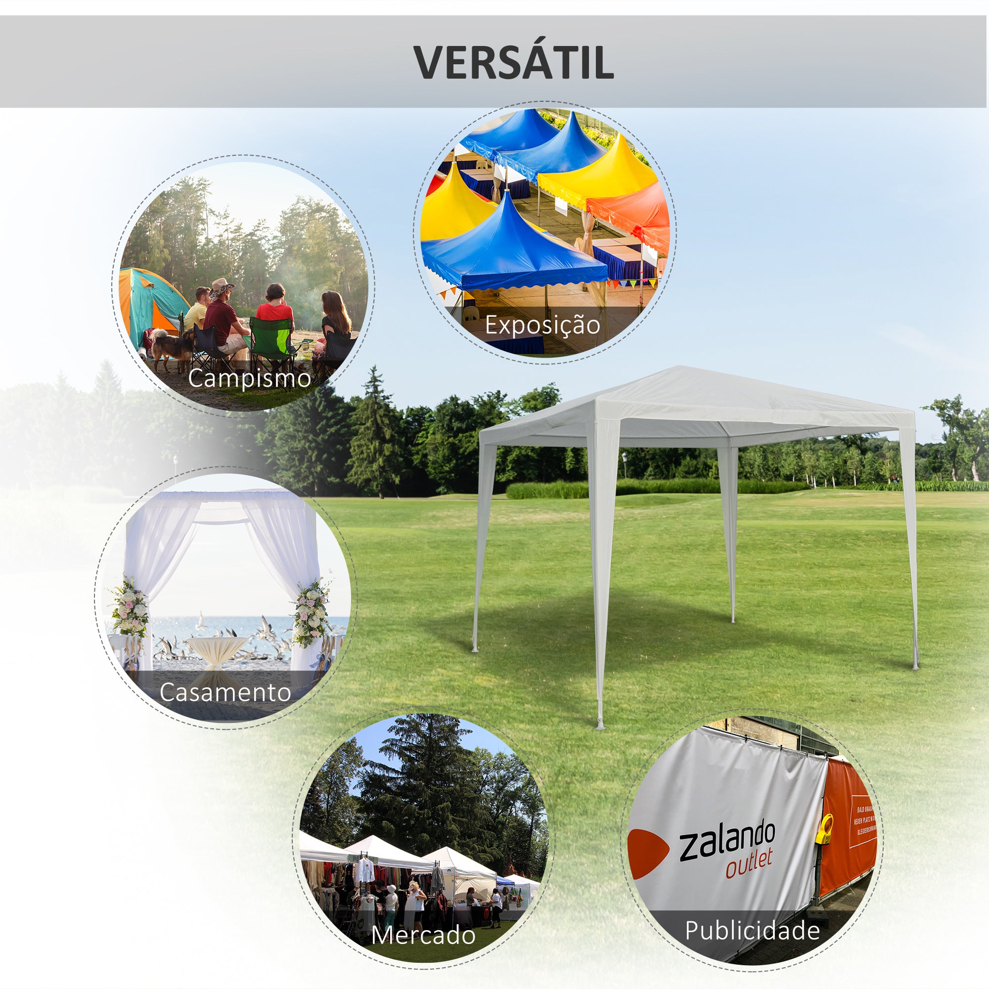 Tenda de Jardim Impermeável 300x300x245 cm em Branco