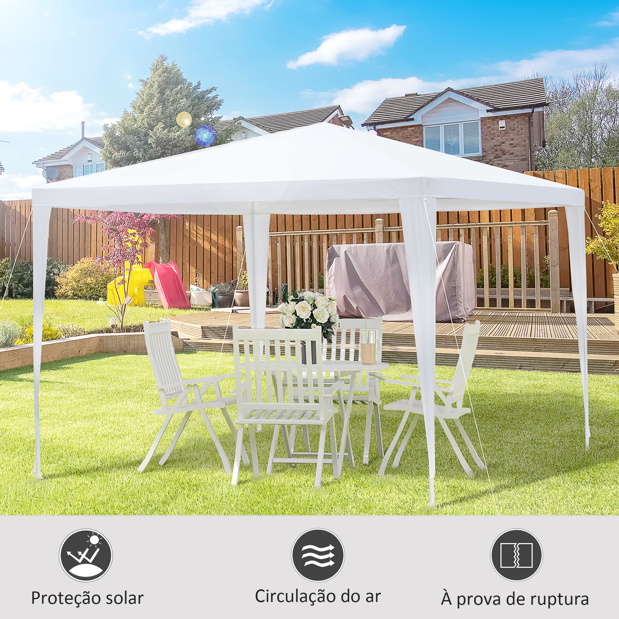 Tenda de Jardim Impermeável 300x300x245 cm em Branco