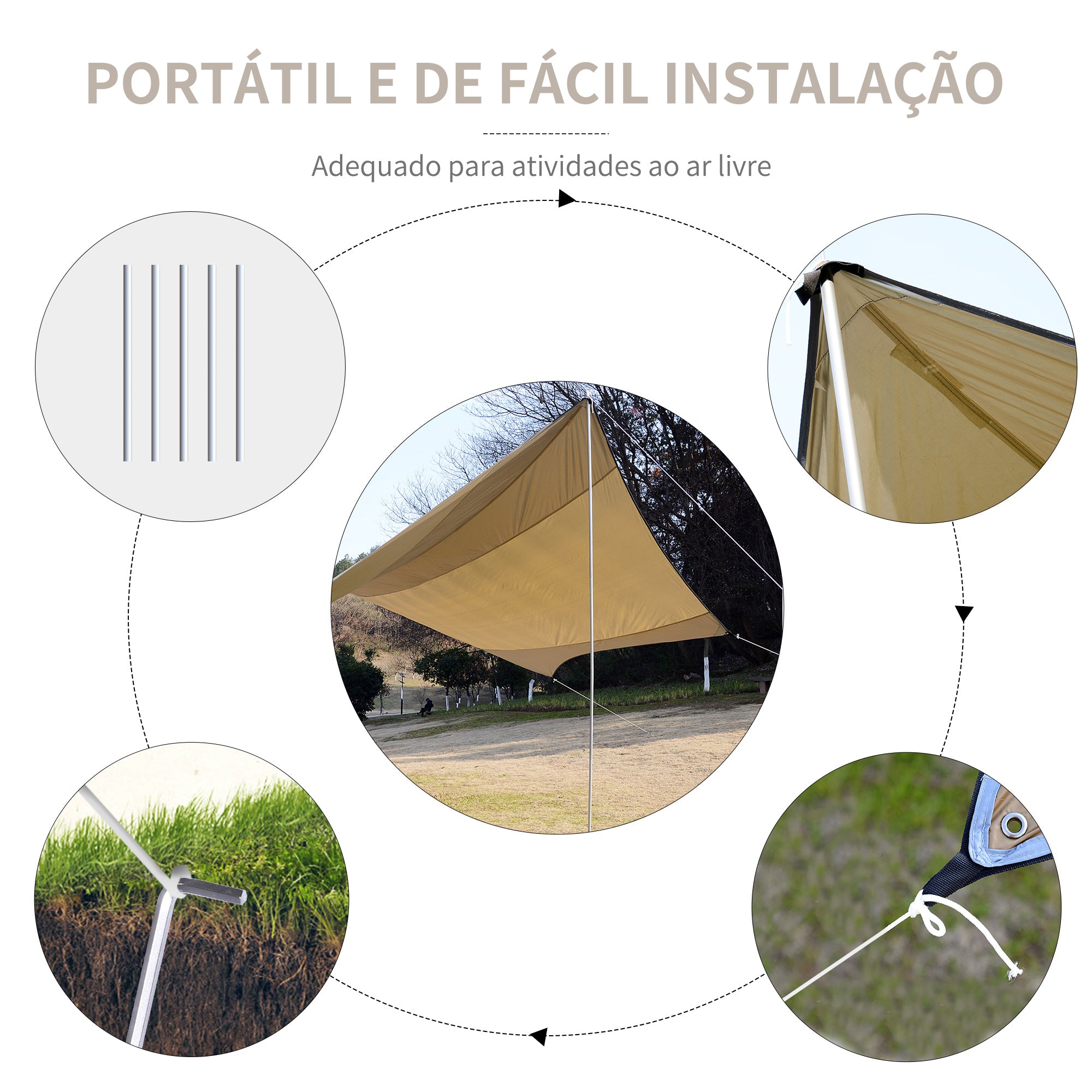 Abrigo de Campismo Portátil 555x550 cm Marrom e Bege