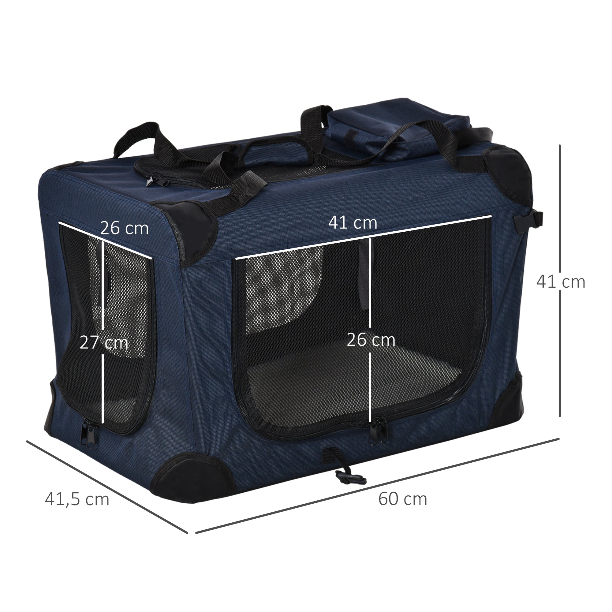 Transportadora Portátil para Animais de Estimação - 60x41.5x41cm - Azul Marrinho