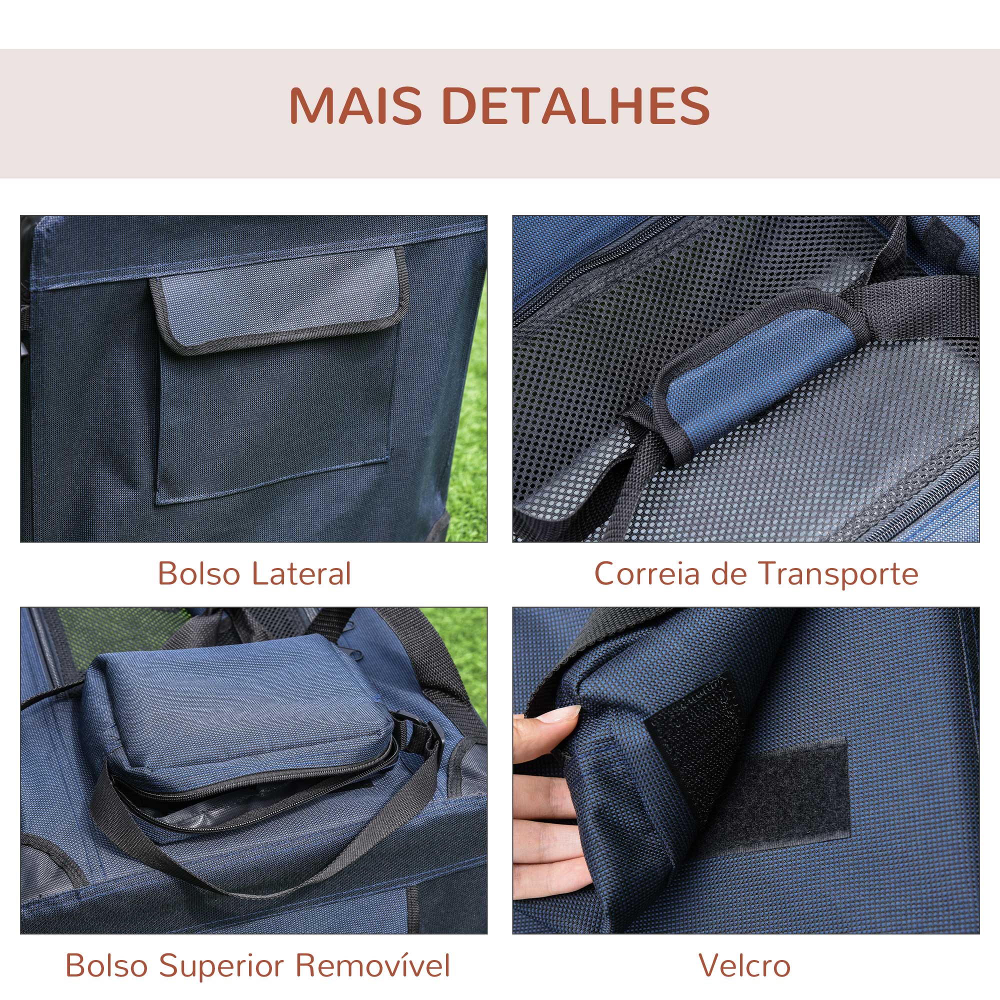 Transportadora Portátil para Animais de Estimação - 60x41.5x41cm - Azul Marrinho