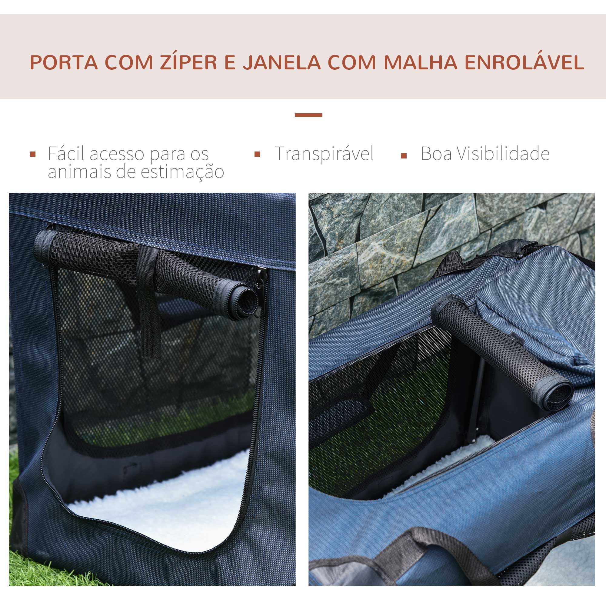 Transportadora Portátil para Animais de Estimação - 60x41.5x41cm - Azul Marrinho