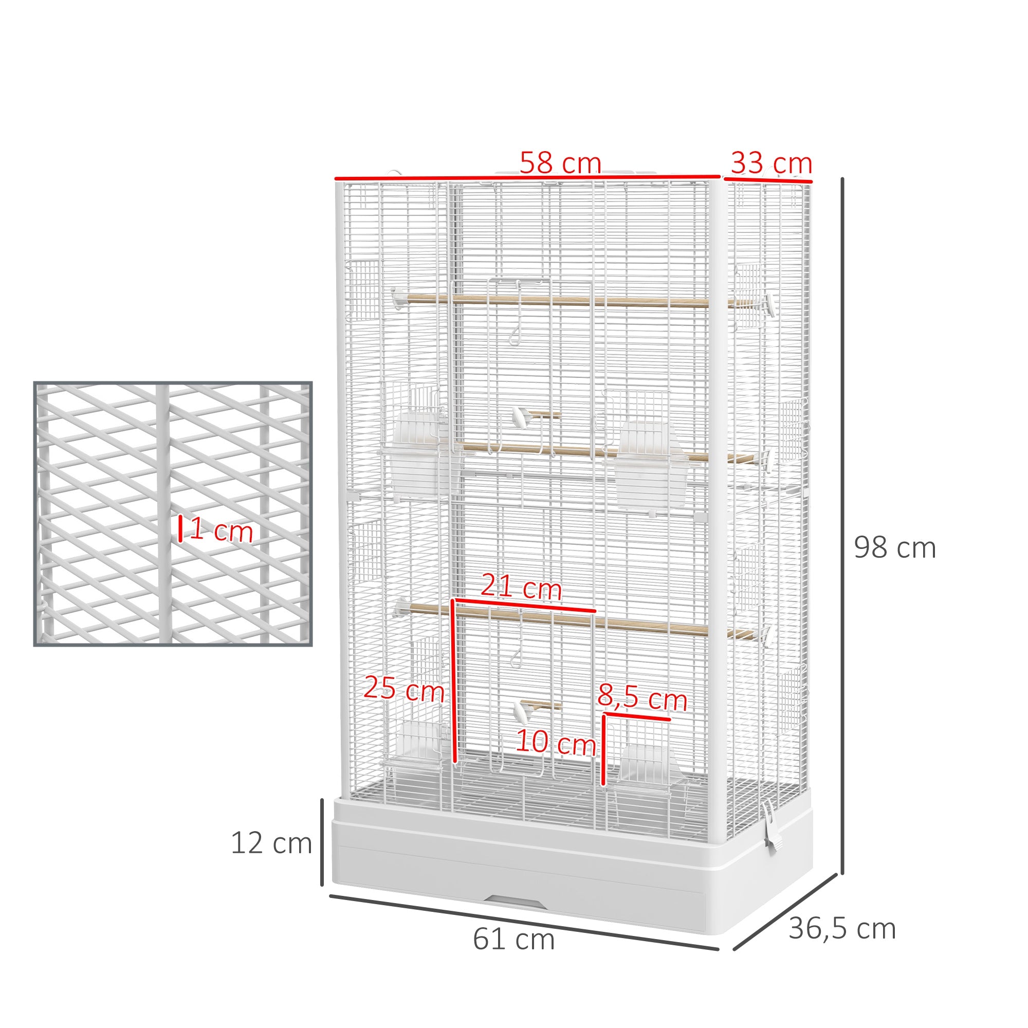 Gaiola para Aves 61x36,5x98 cm Branco