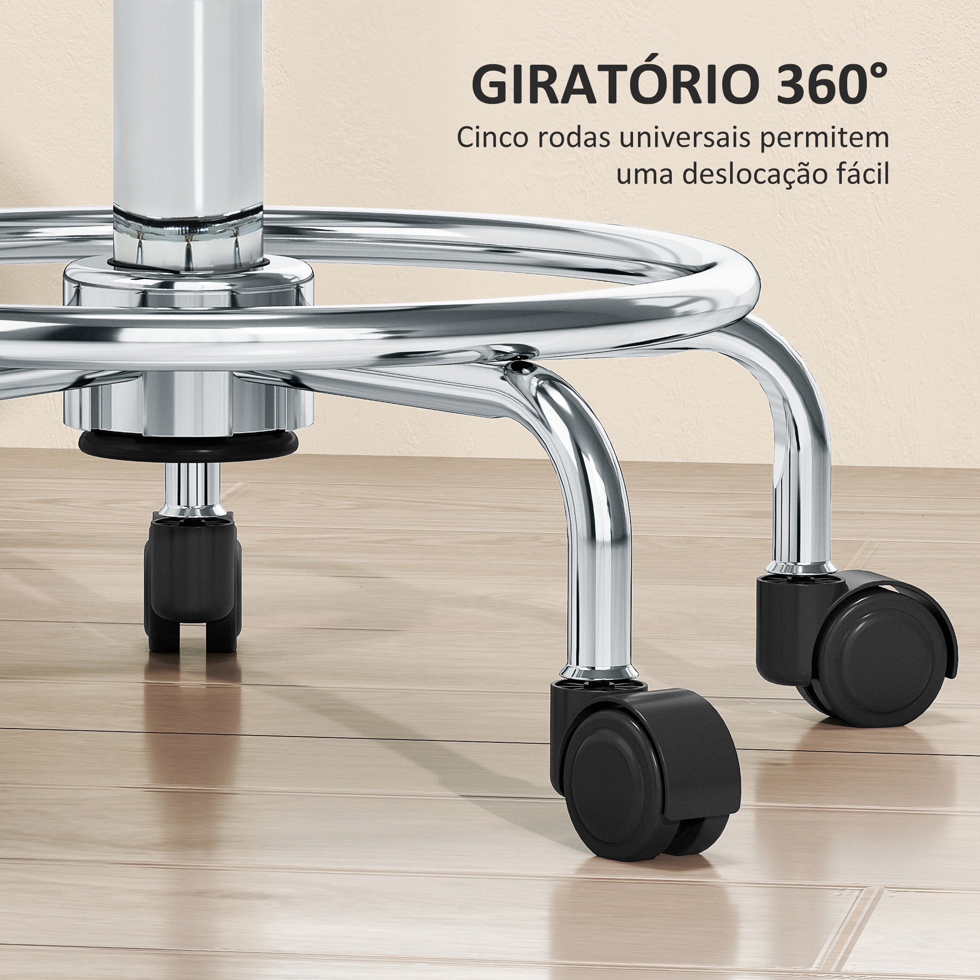 Banco Giratório com Rodas e Assento Acolchoado - 34x34x50-66 cm - Preto