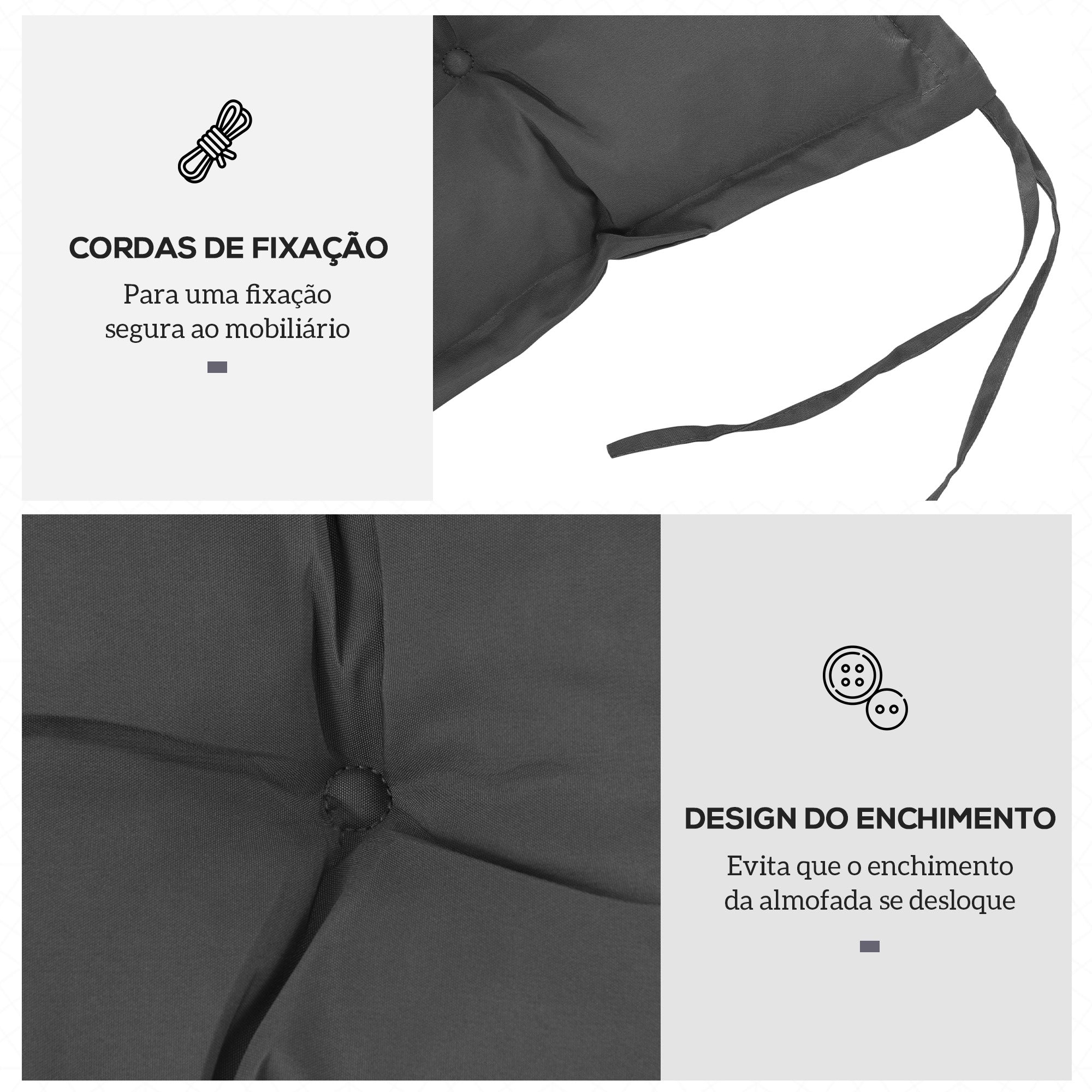 Almofada Acolchoada 100x40x10 cm Cinza Escuro