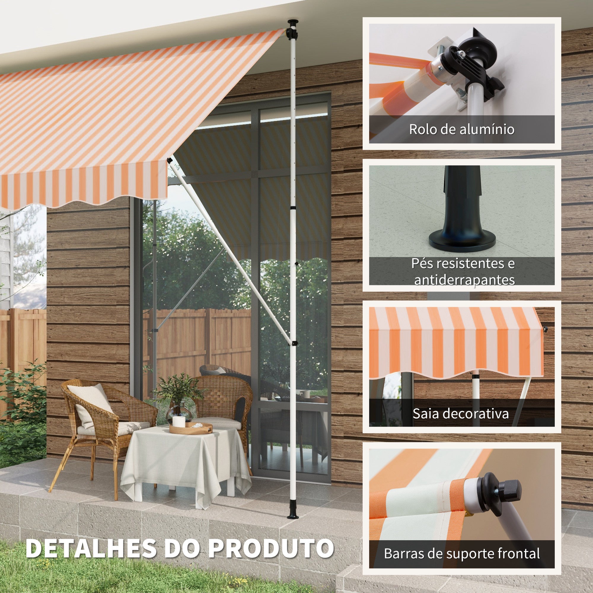 Toldo Manual Retrátil para Exterior 300x150x280cm Amarelo e Branco