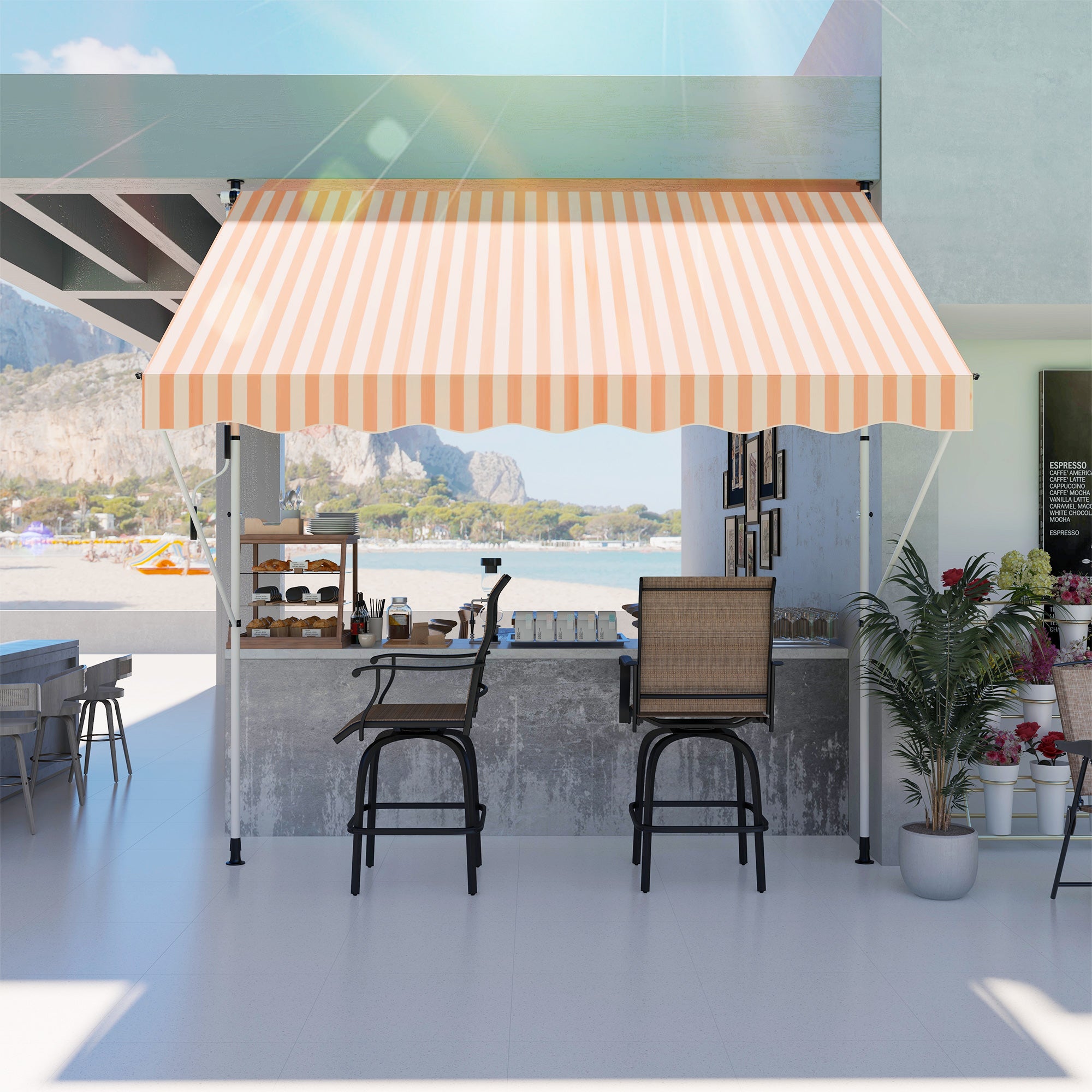 Toldo Manual Retrátil para Exterior 300x150x280cm Amarelo e Branco