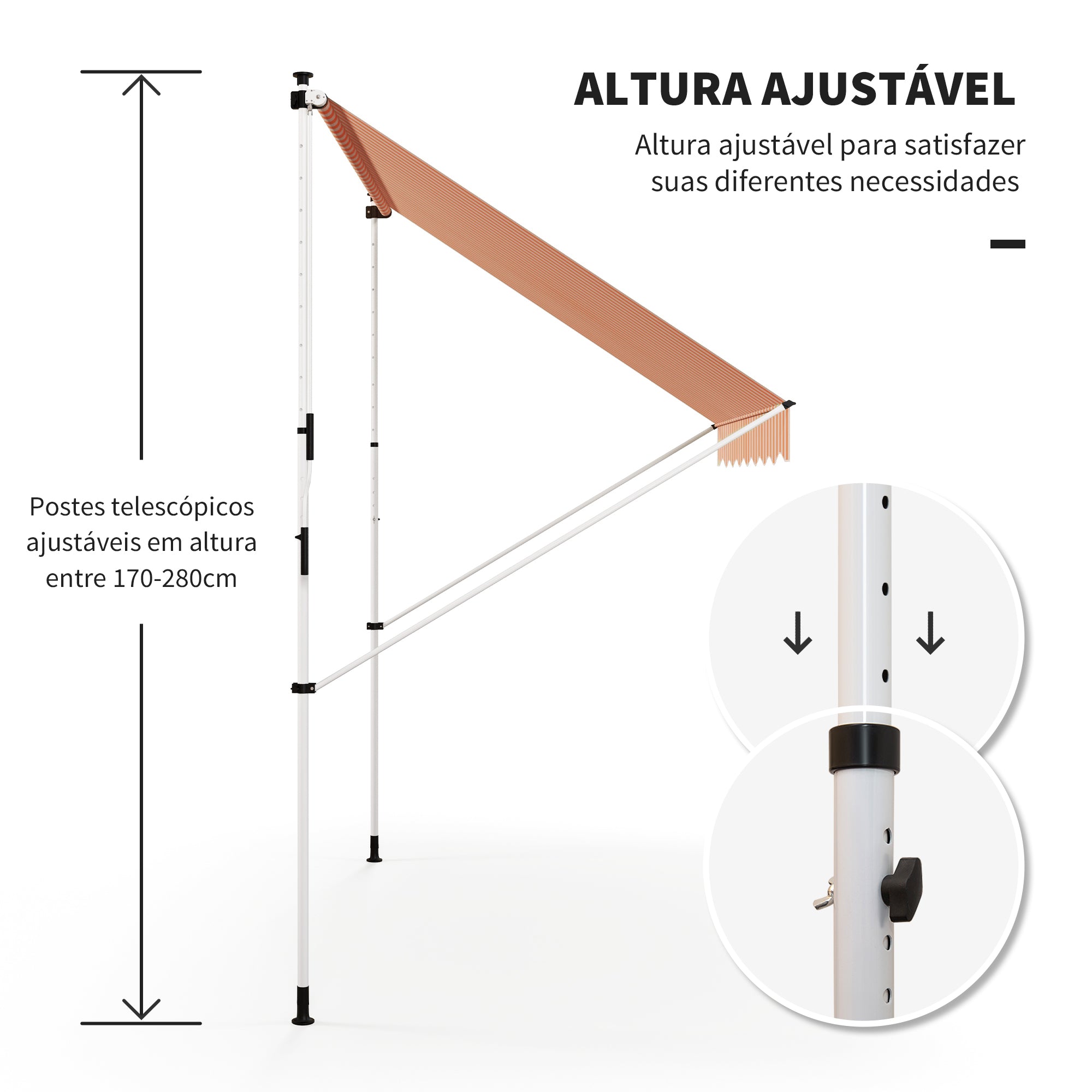 Toldo Manual Retrátil para Exterior 300x150x280cm Amarelo e Branco
