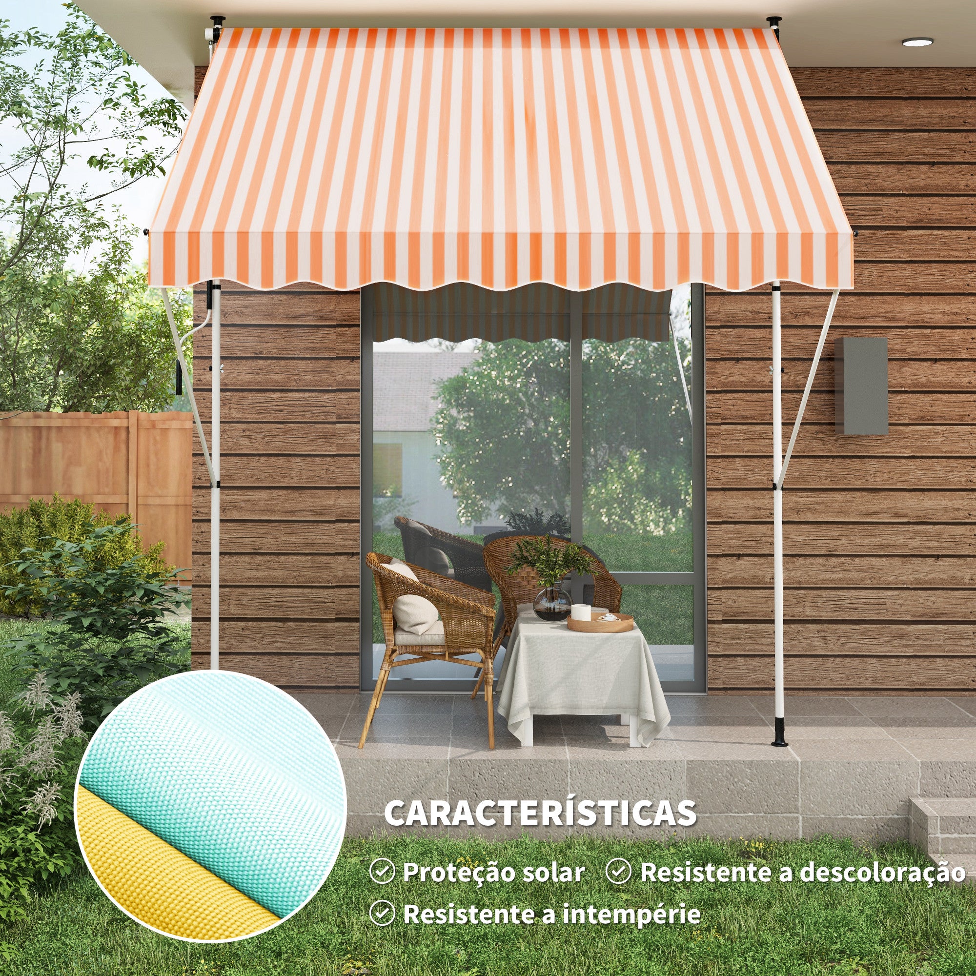 Toldo Manual Retrátil para Exterior 300x150x280cm Amarelo e Branco