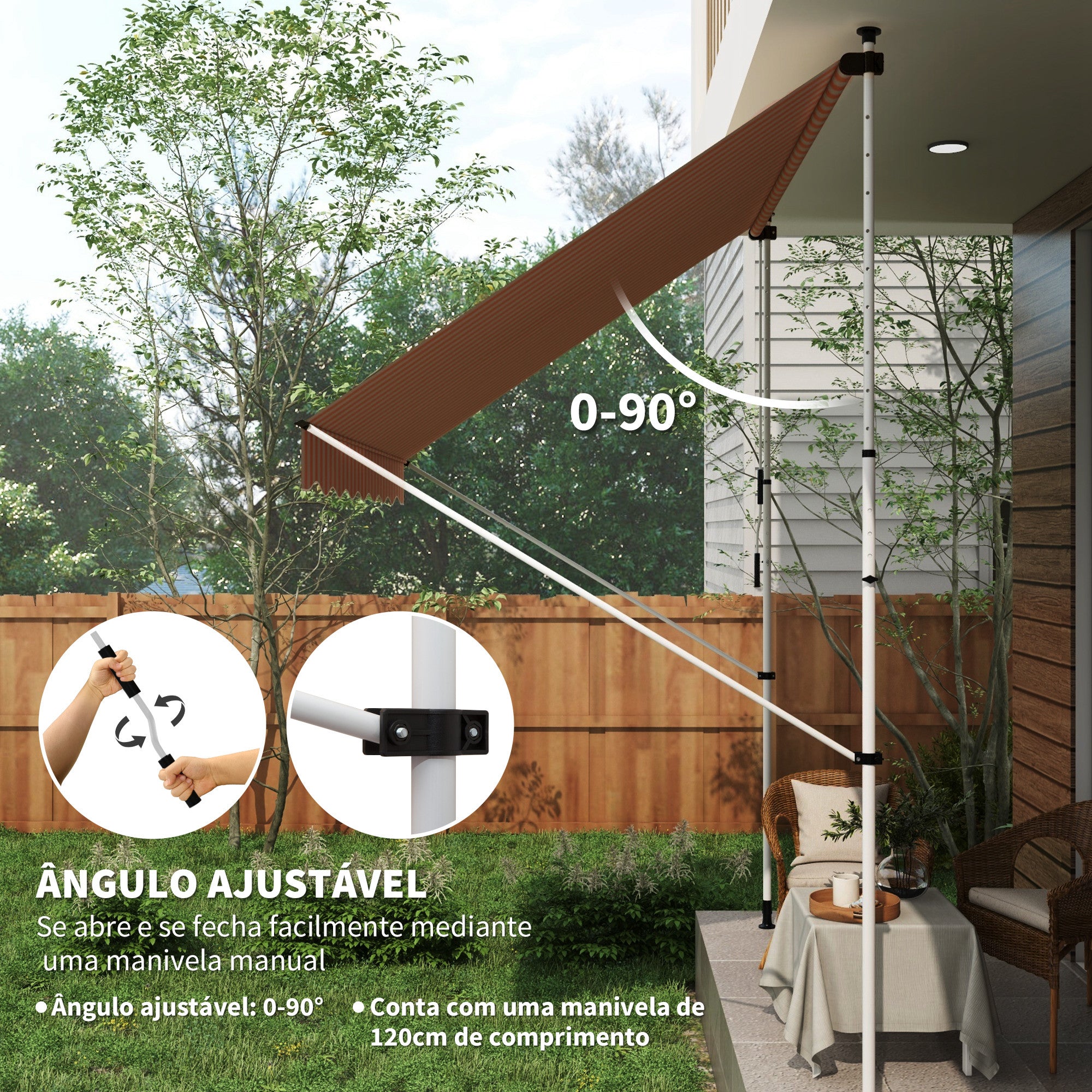 Toldo Manual Retrátil para Exterior 300x150x280cm Amarelo e Branco