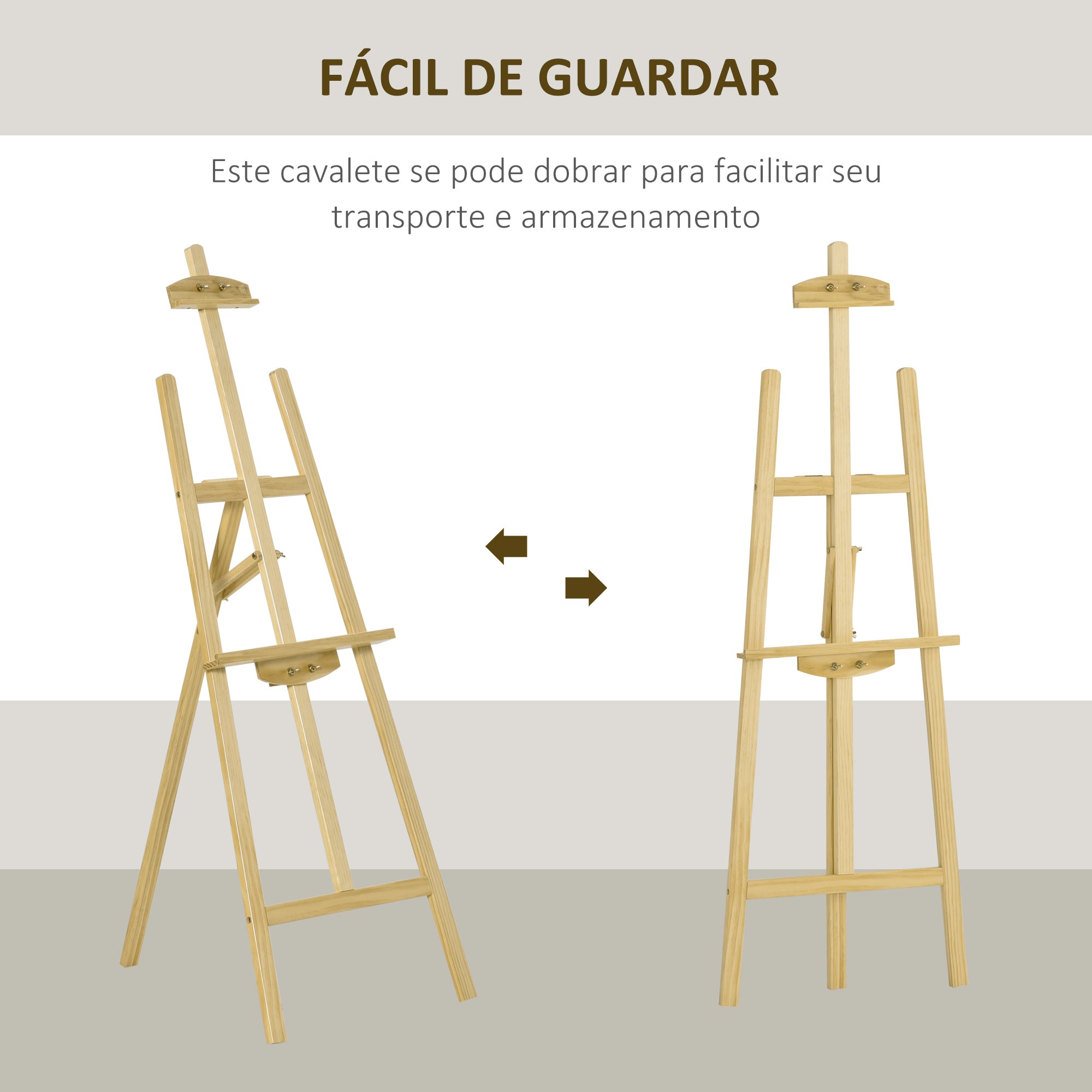 Cavalete de Pintura – 51.5x71.5x134.5 cm – Cor de Madeira Natural – Madeira