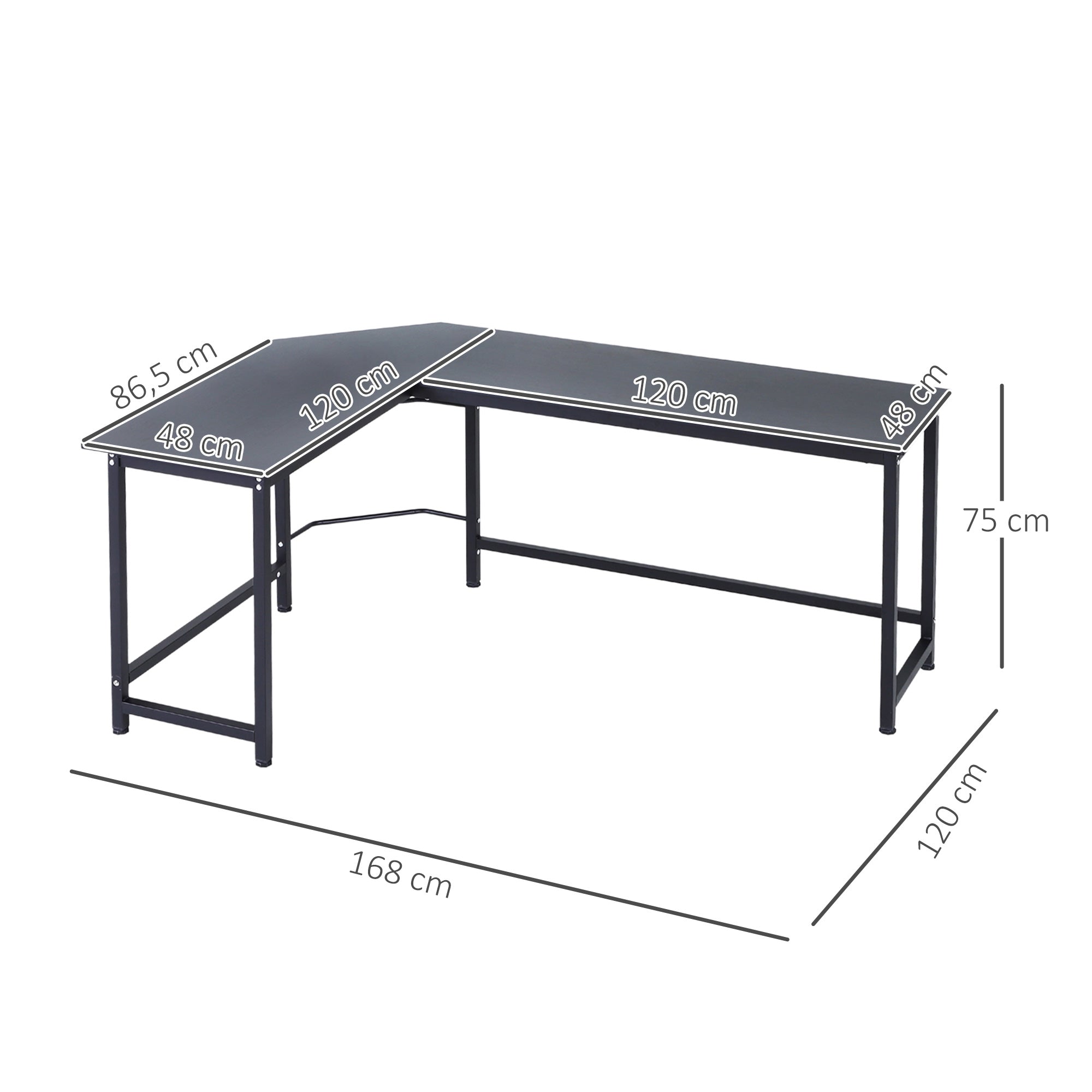 Secretária de Canto em Forma de L 168x120x75cm - Preto