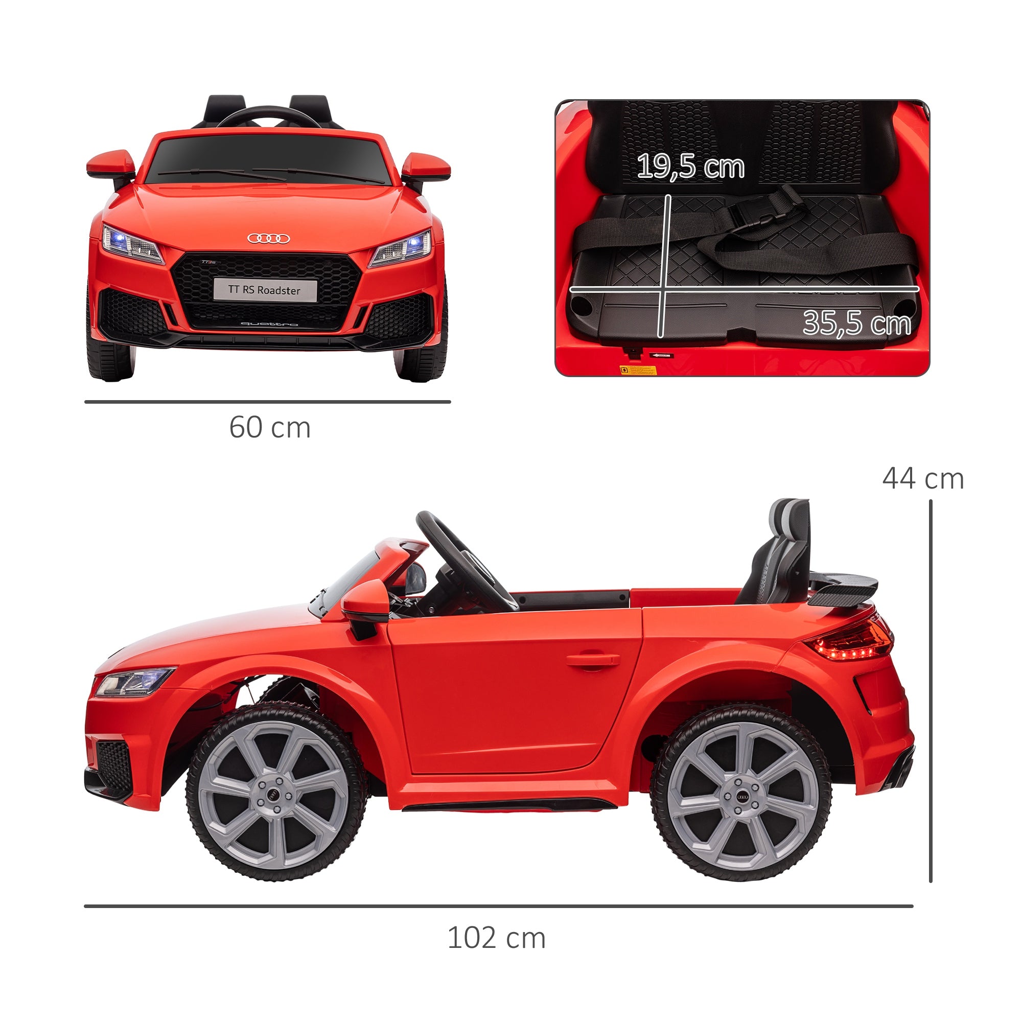 Carro Elétrico para Crianças – 102x60x44 cm – Vermelho – PP e metal