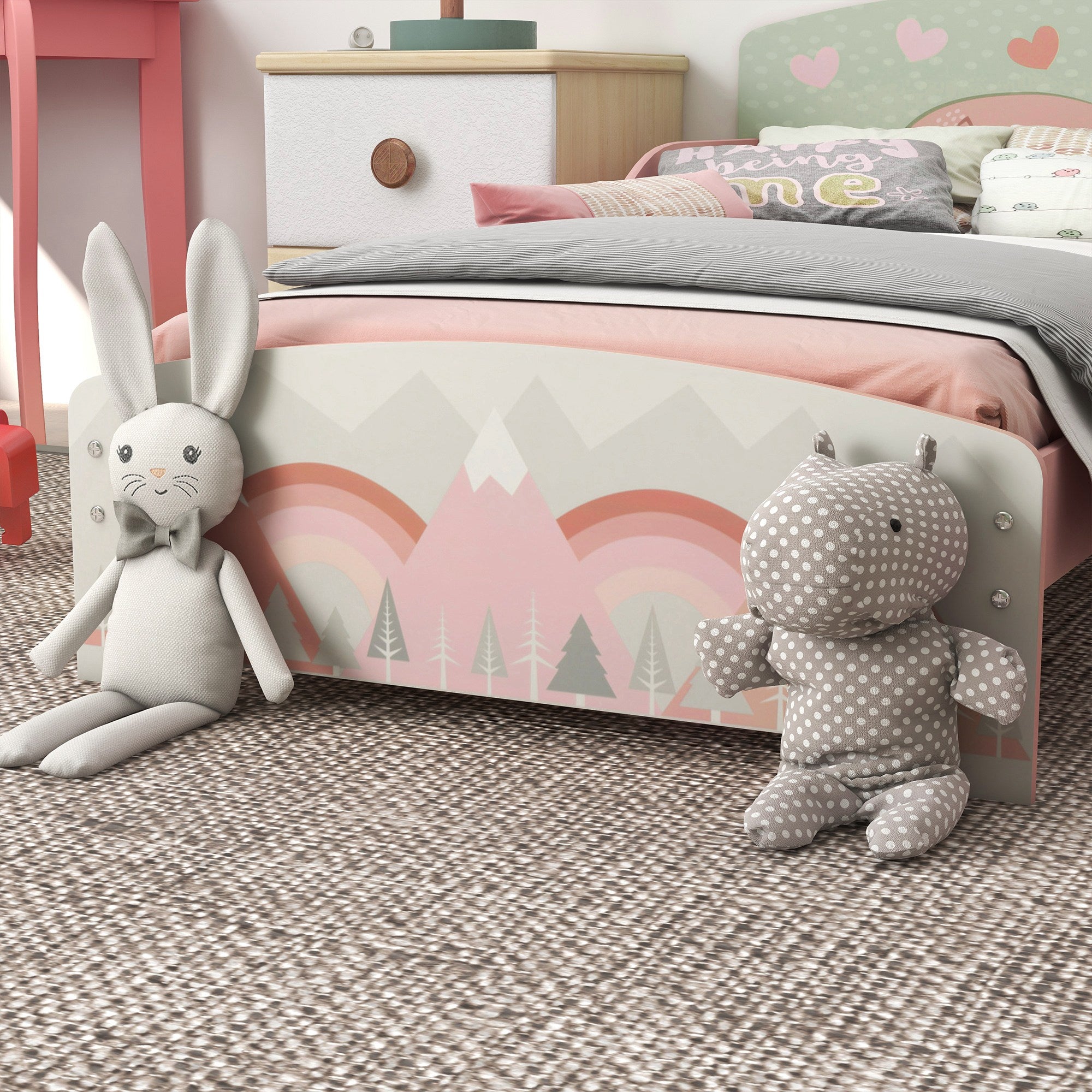 Cama para Crianças de Madeira 143x77x60 cm - Cor Rosa