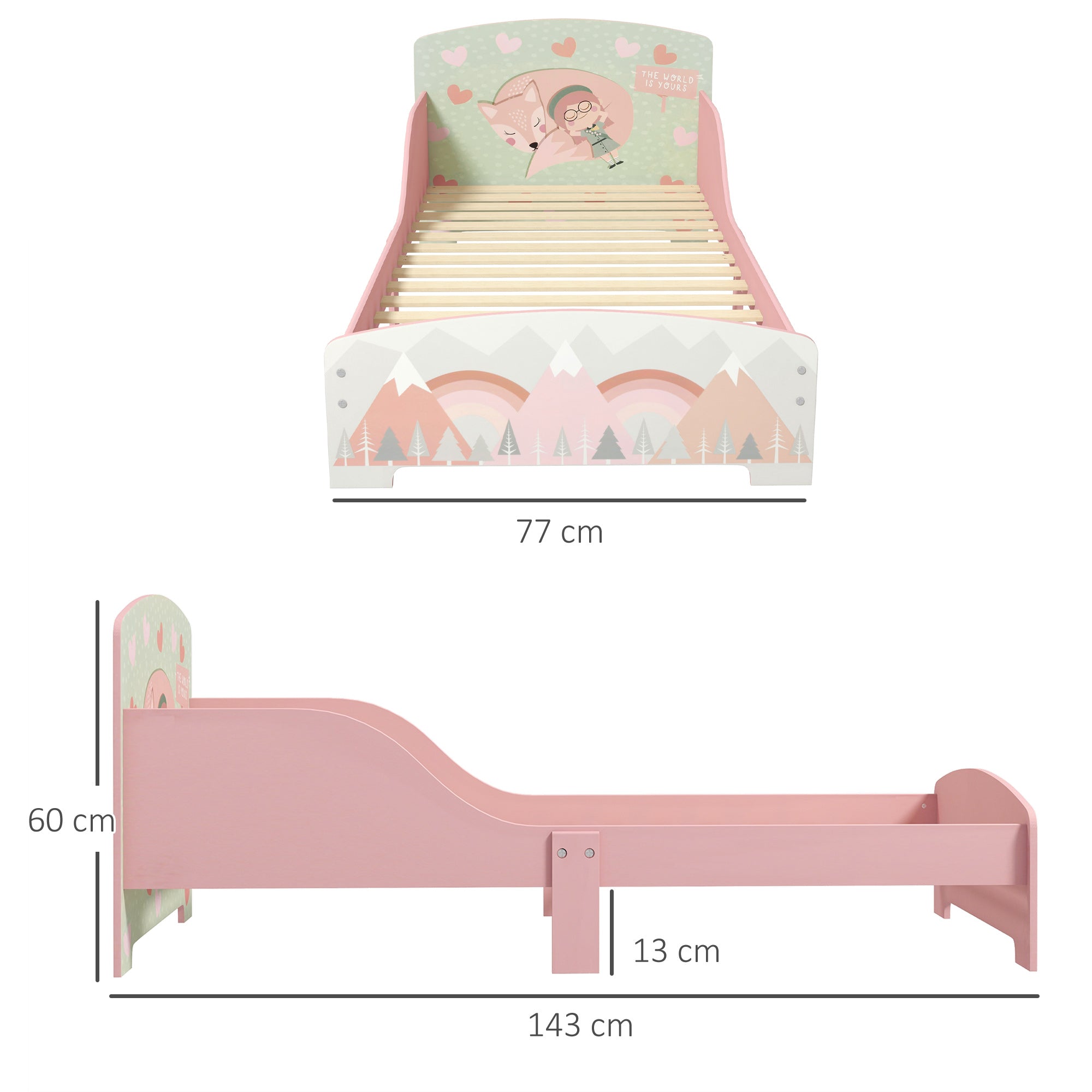 Cama para Crianças de Madeira 143x77x60 cm - Cor Rosa