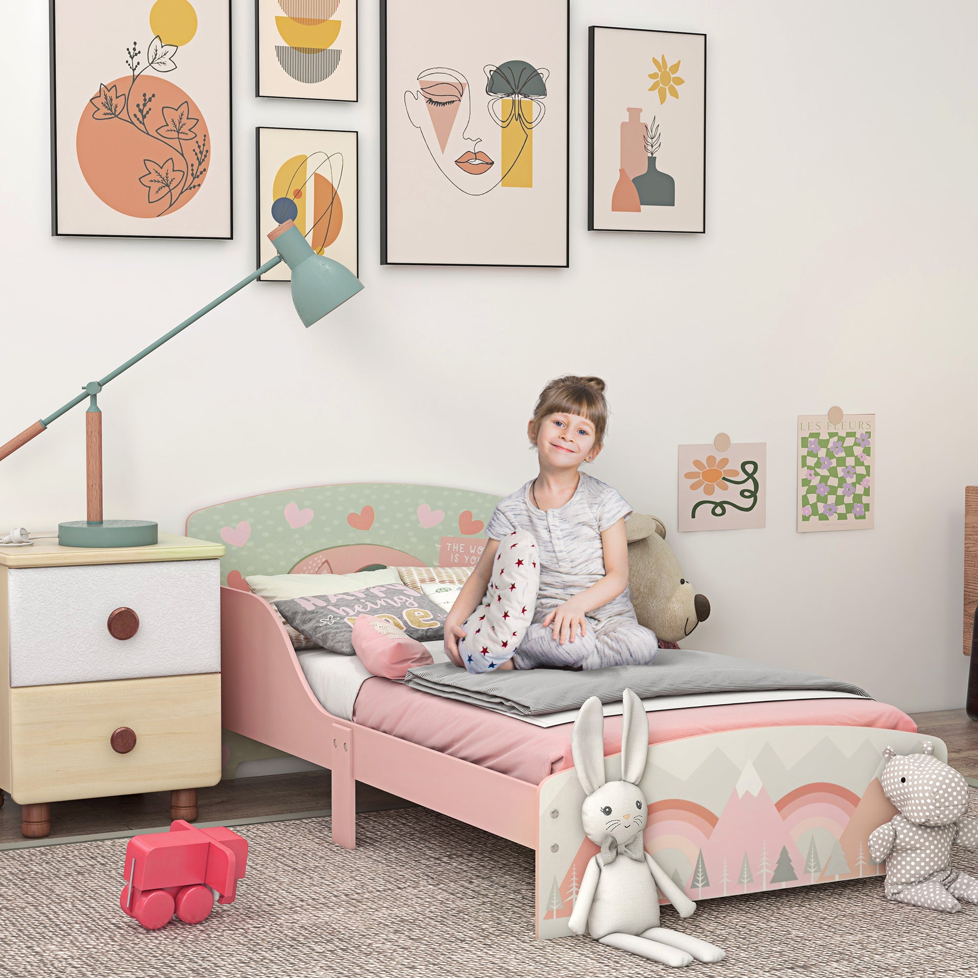 Cama para Crianças de Madeira 143x77x60 cm - Cor Rosa