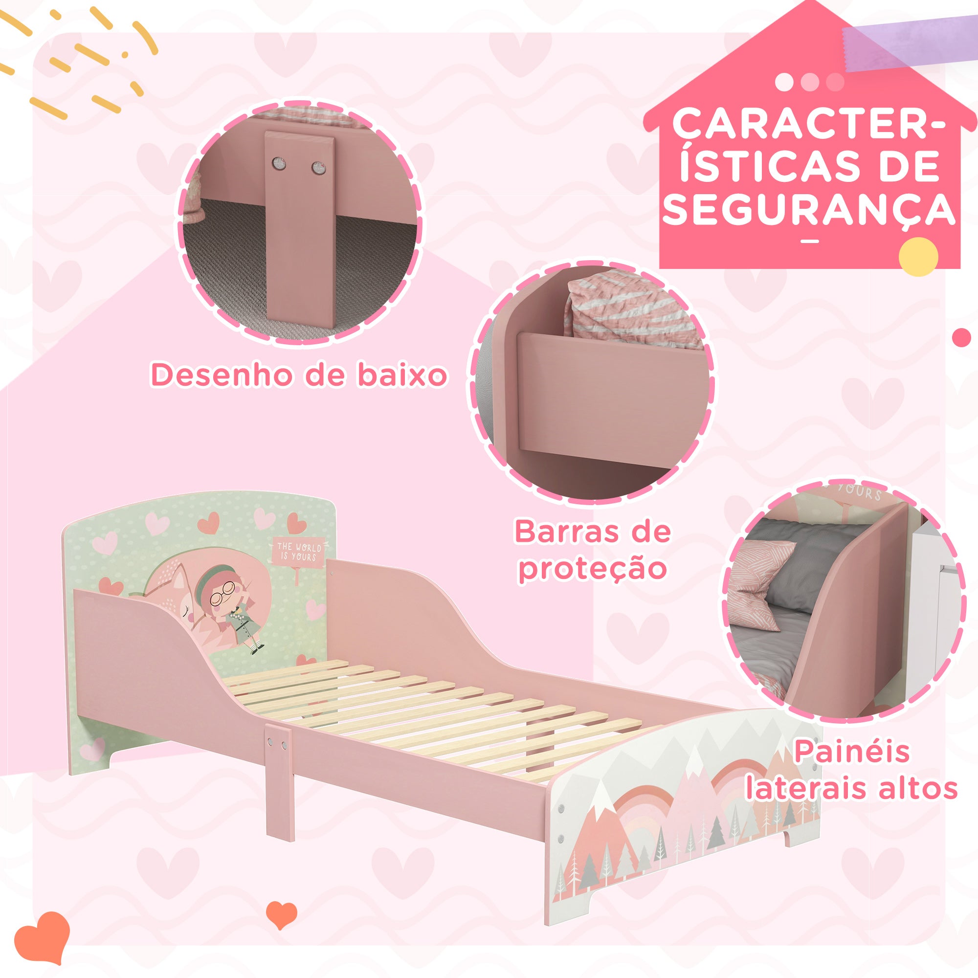 Cama para Crianças de Madeira 143x77x60 cm - Cor Rosa