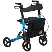 Andarilho para Idosos Dobrável com Assento e 4 Rodas - 66x65x80-93 cm - Azul e Preto