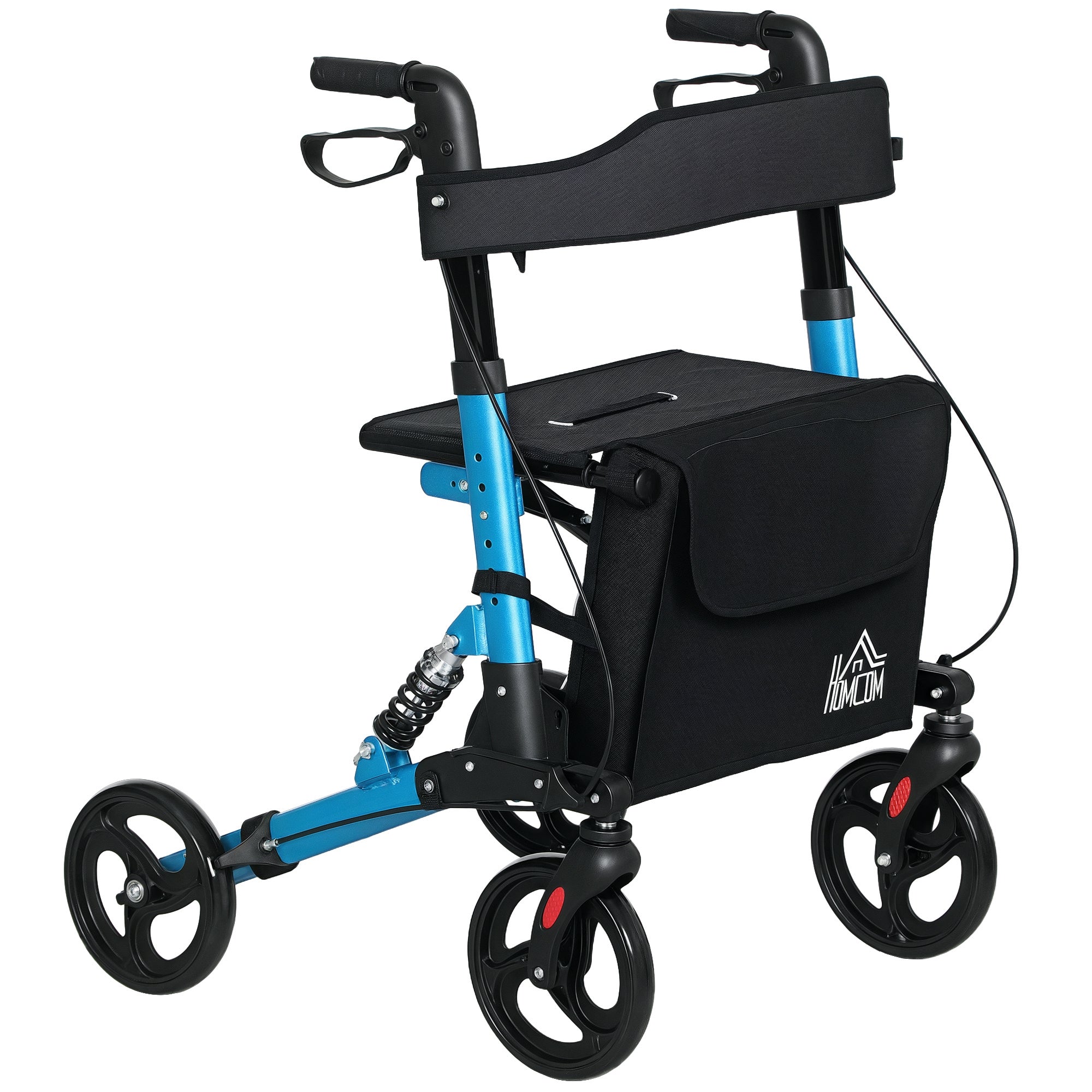 Andarilho para Idosos Dobrável com Assento e 4 Rodas - 66x65x80-93 cm - Azul e Preto
