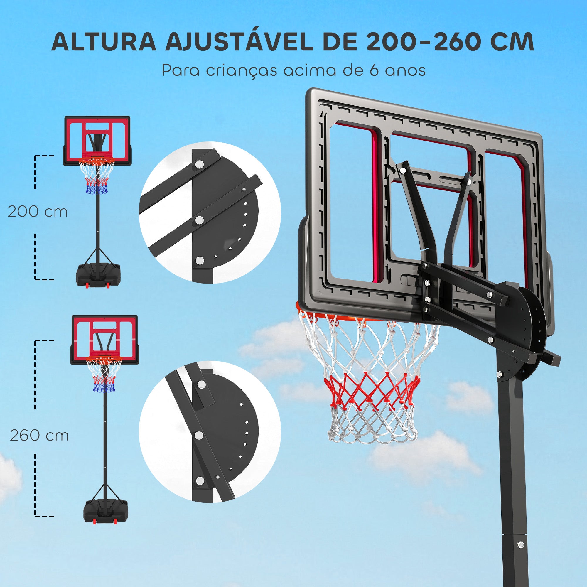Tabela de Basquetebol para Crianças - 83x60x2 cm - Vermelho